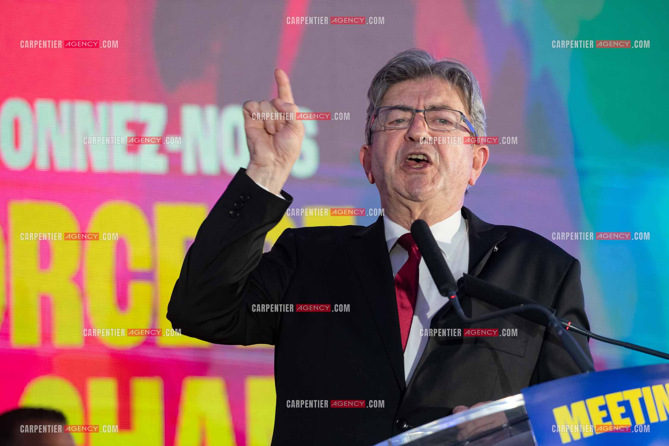 Meeting de l’Union populaire à Marseille le 23 mai 2024. Le député français Jean-Luc Mélenchon.