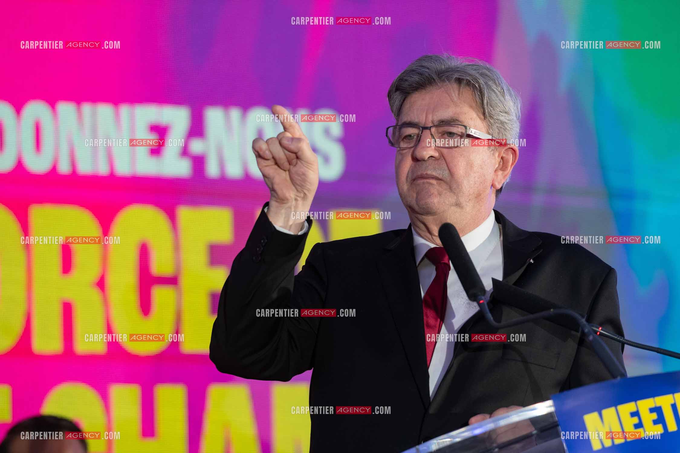 Meeting de l’Union populaire à Marseille le 23 mai 2024. Le député français Jean-Luc Mélenchon.