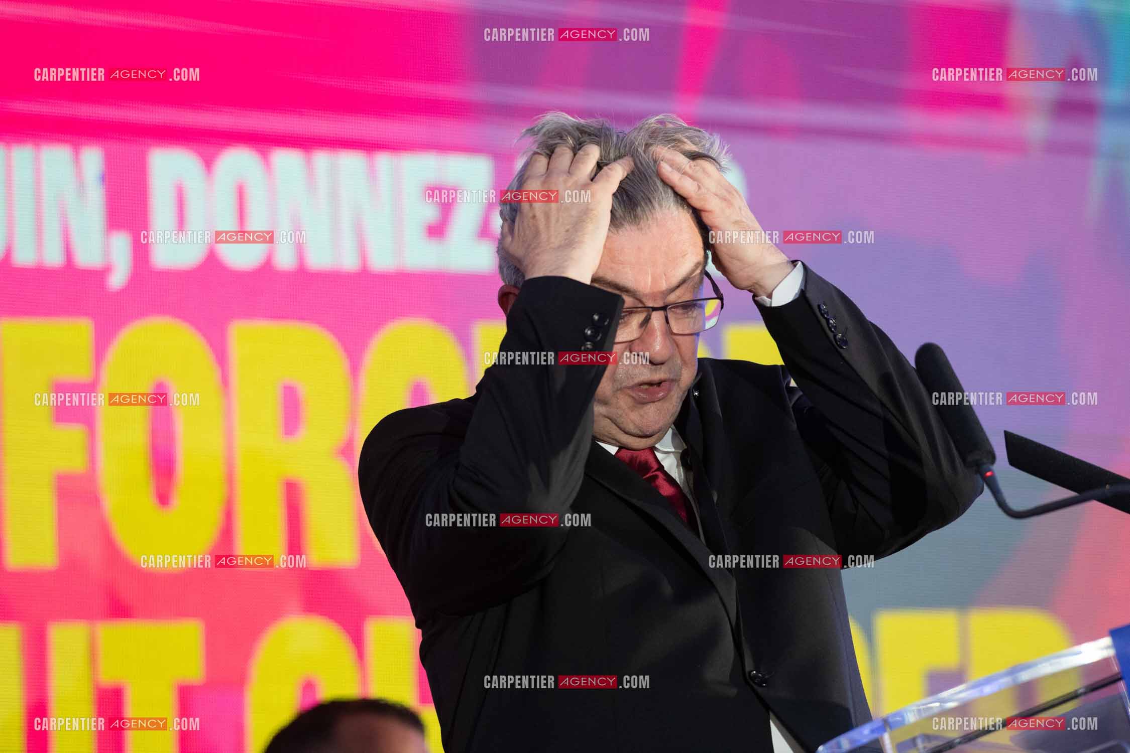 Meeting de l’Union populaire à Marseille le 23 mai 2024. Le député français Jean-Luc Mélenchon.