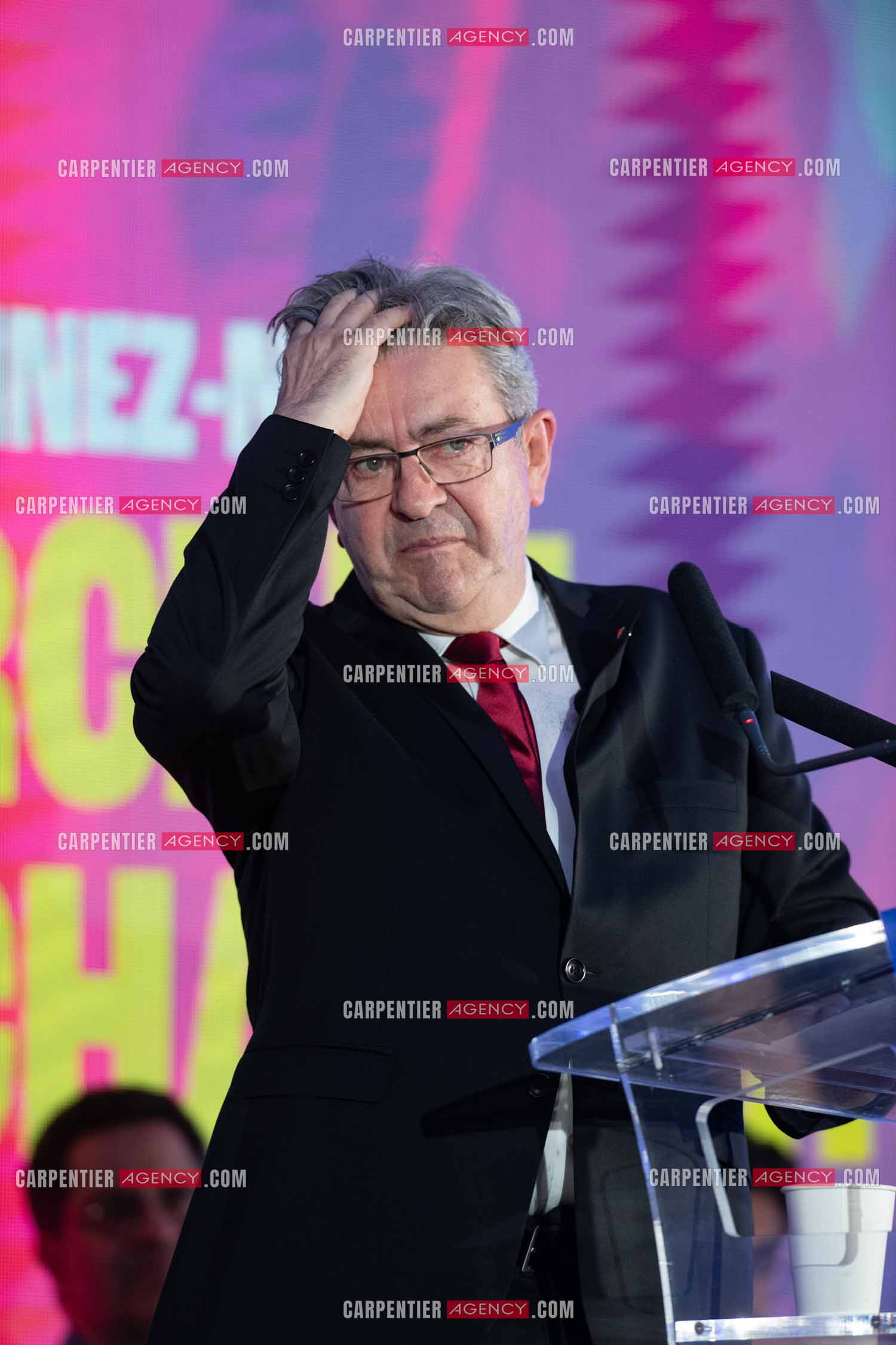 Meeting de l’Union populaire à Marseille le 23 mai 2024. Le député français Jean-Luc Mélenchon.