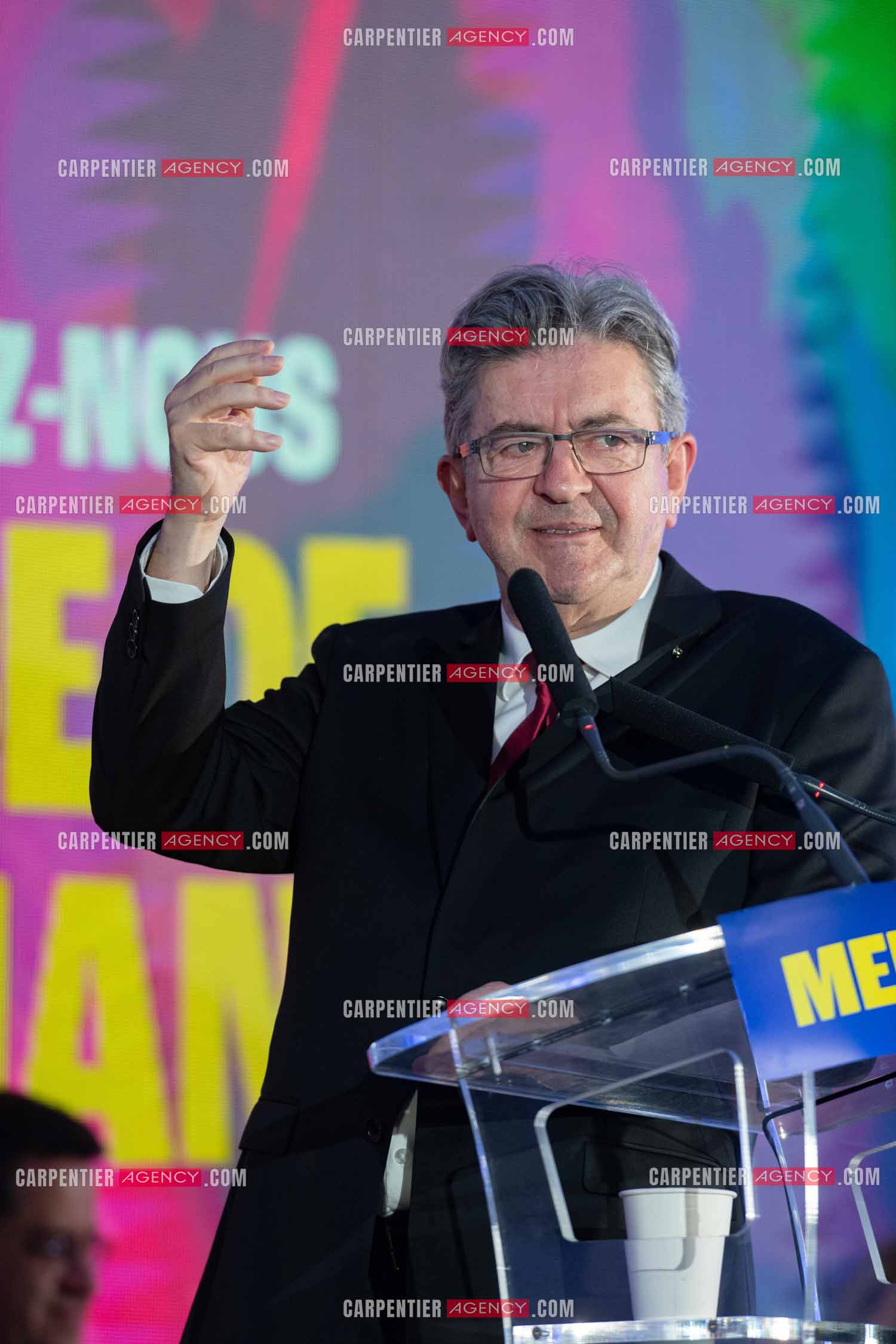 Meeting de l’Union populaire à Marseille le 23 mai 2024. Le député français Jean-Luc Mélenchon.