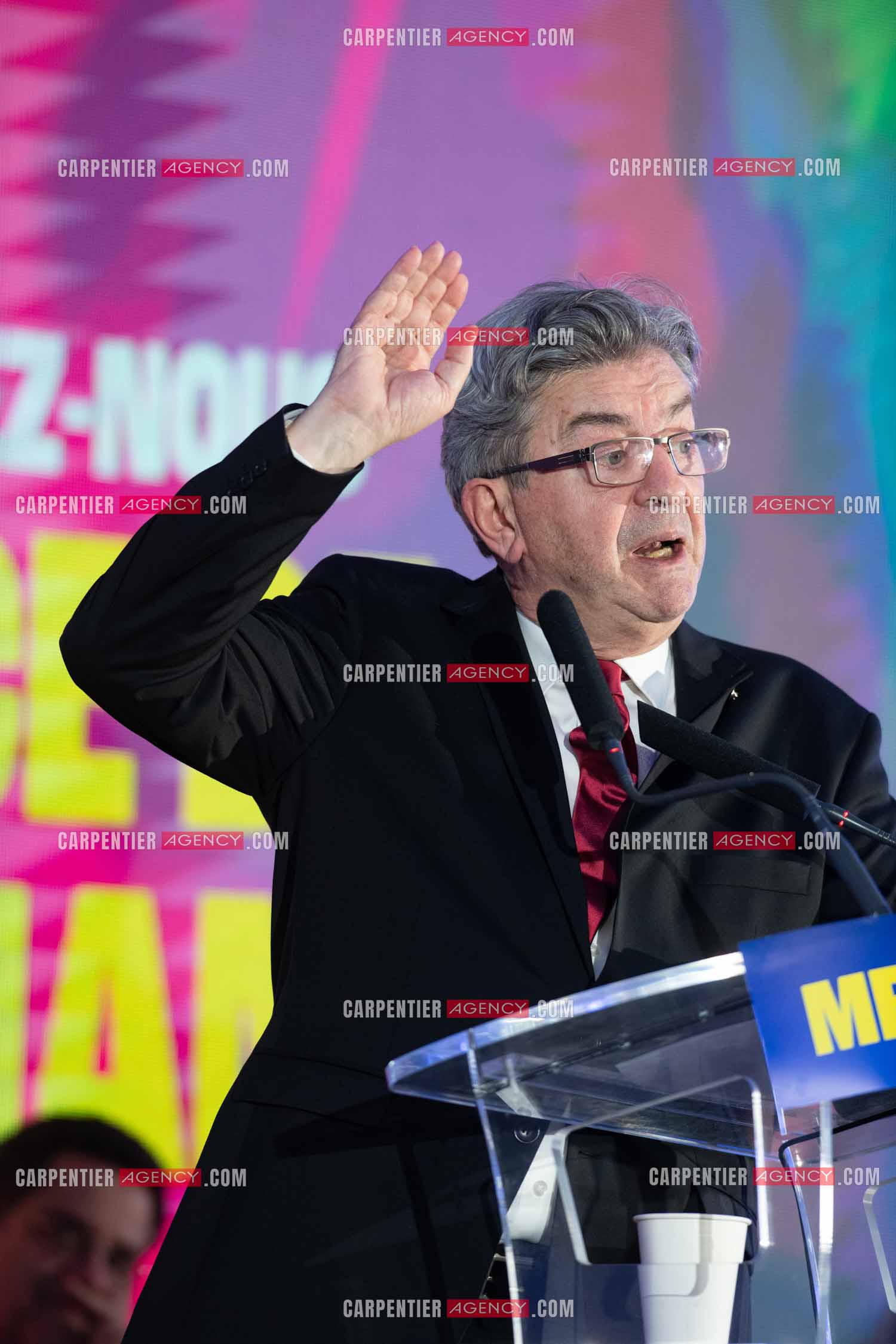 Meeting de l’Union populaire à Marseille le 23 mai 2024. Le député français Jean-Luc Mélenchon.