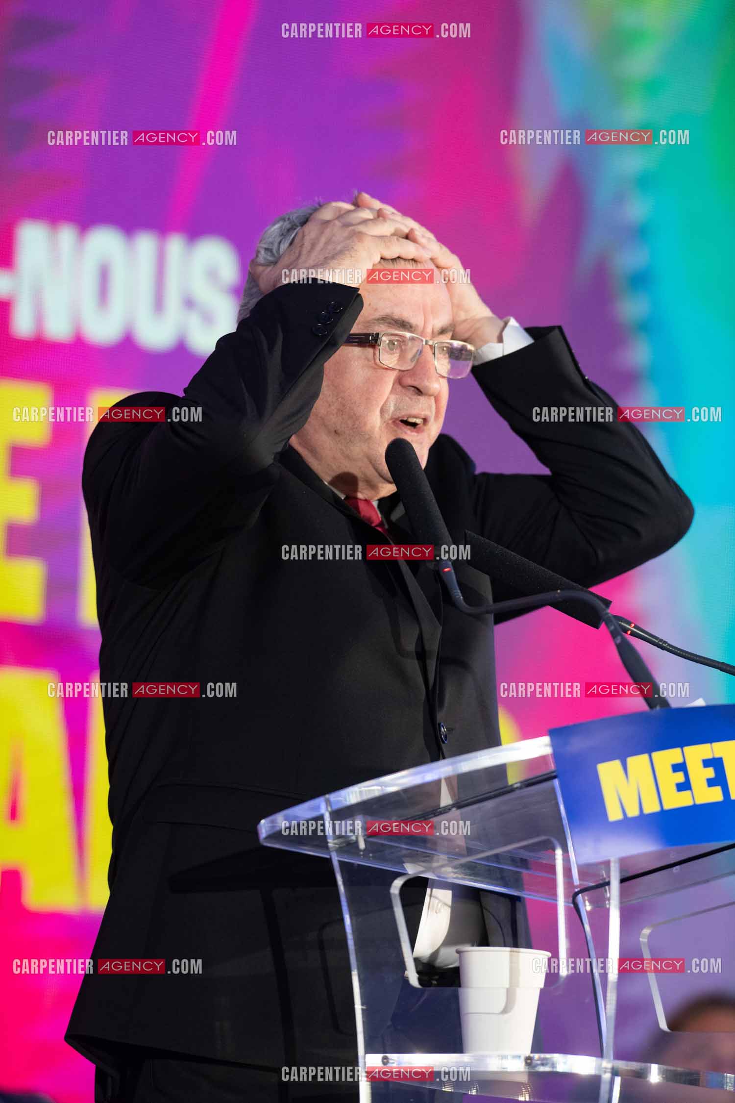 Meeting de l’Union populaire à Marseille le 23 mai 2024. Le député français Jean-Luc Mélenchon.