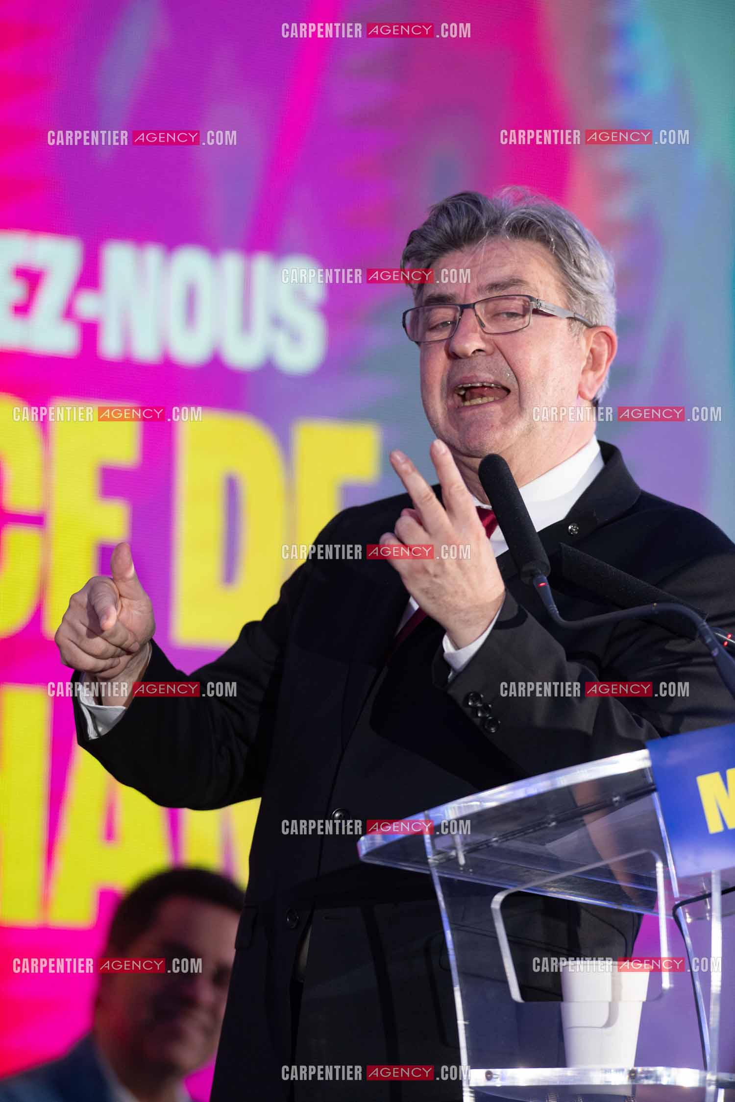 Meeting de l’Union populaire à Marseille le 23 mai 2024. Le député français Jean-Luc Mélenchon.