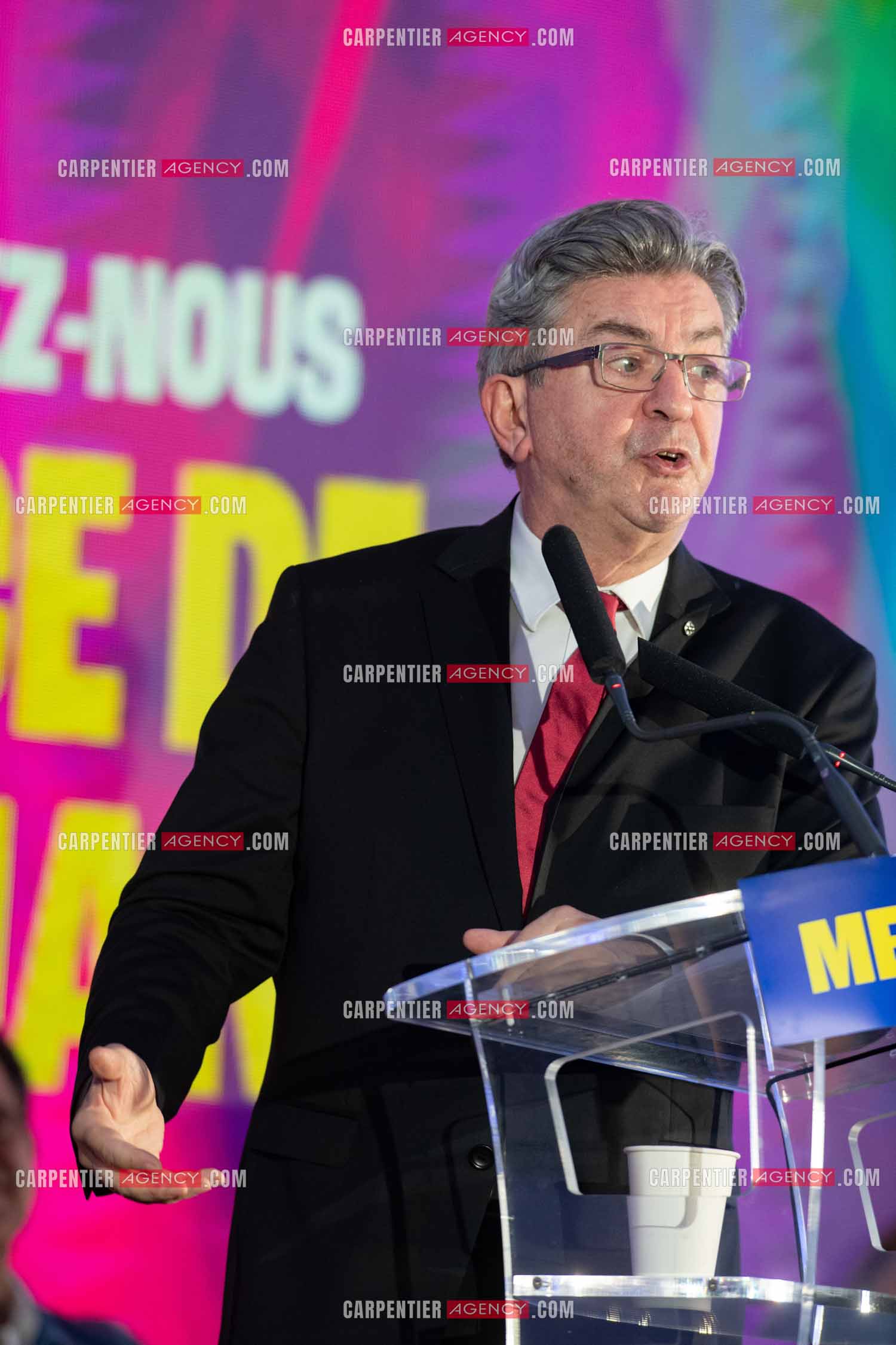 Meeting de l’Union populaire à Marseille le 23 mai 2024. Le député français Jean-Luc Mélenchon.