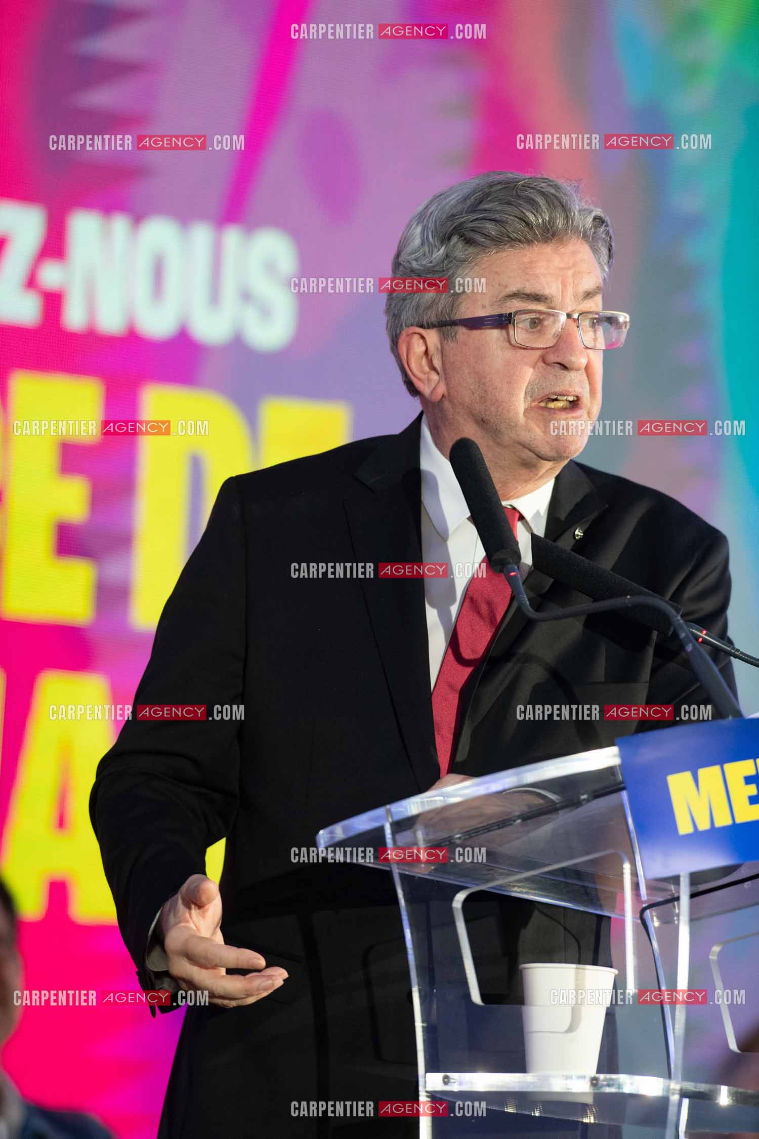 Meeting de l’Union populaire à Marseille le 23 mai 2024. Le député français Jean-Luc Mélenchon.