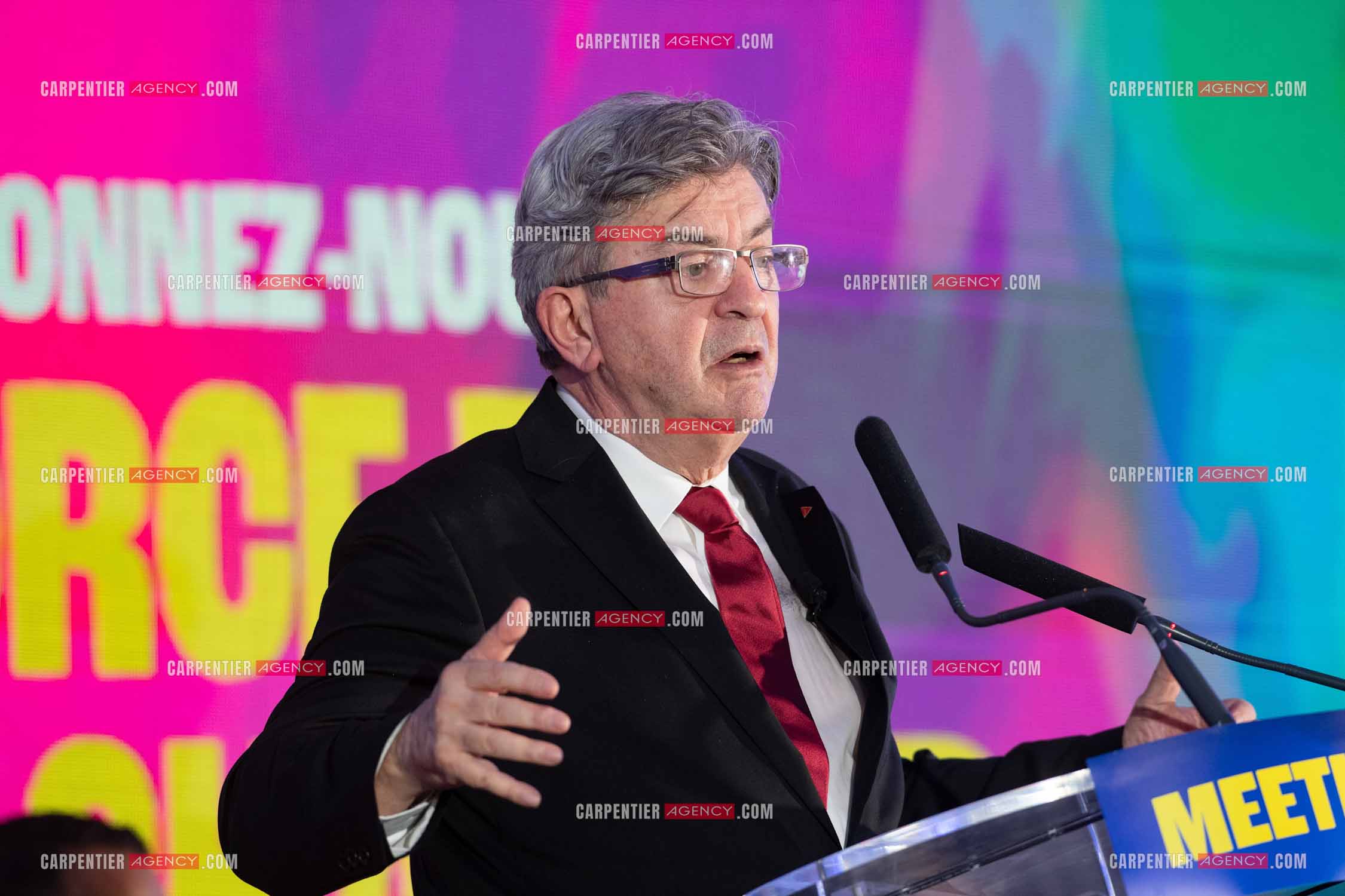 Meeting de l’Union populaire à Marseille le 23 mai 2024. Le député français Jean-Luc Mélenchon.