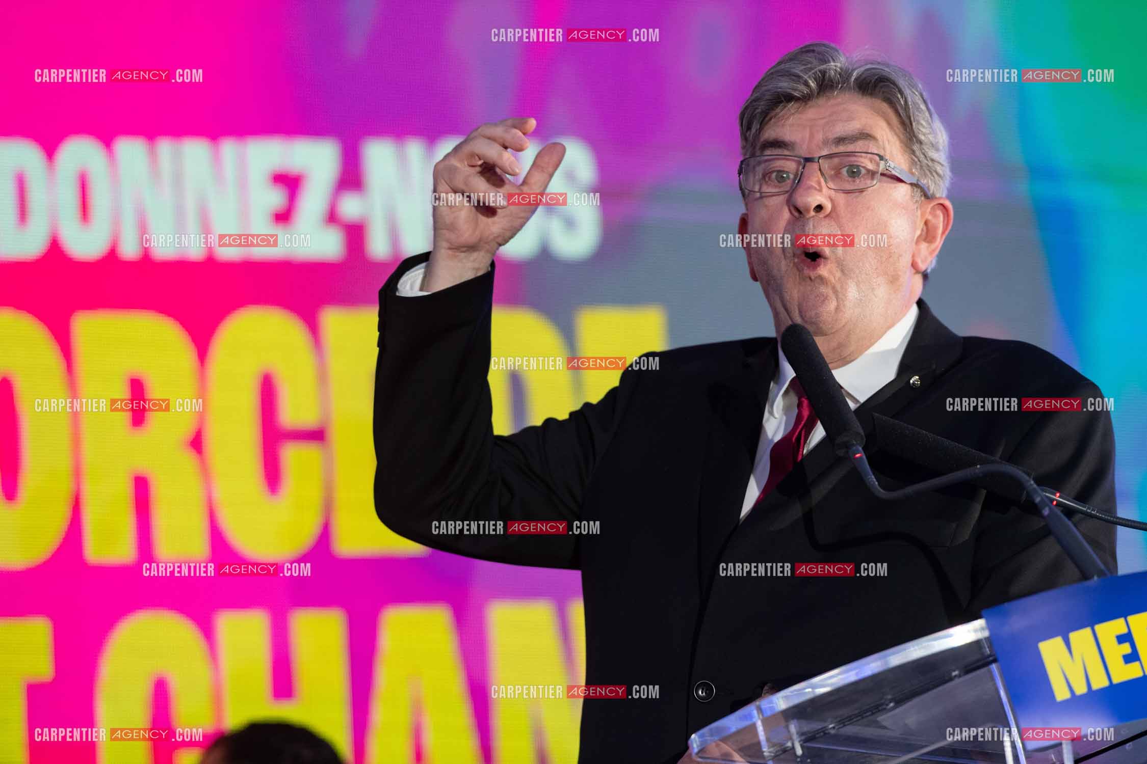 Meeting de l’Union populaire à Marseille le 23 mai 2024. Le député français Jean-Luc Mélenchon.