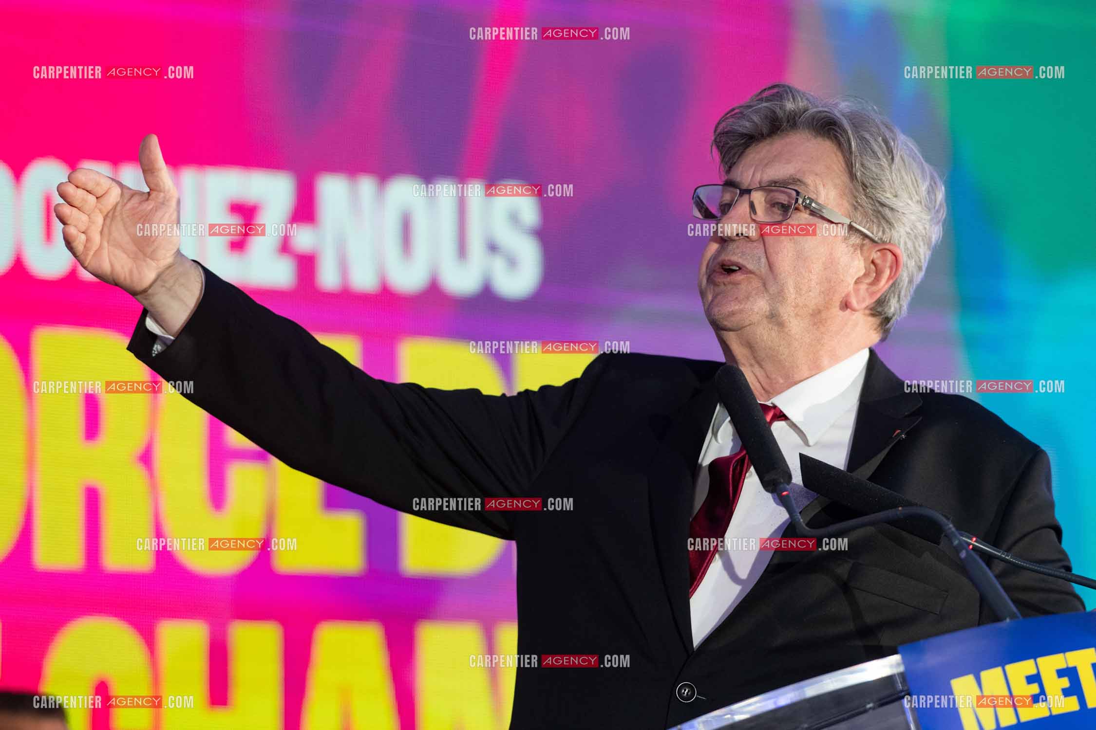 Meeting de l’Union populaire à Marseille le 23 mai 2024. Le député français Jean-Luc Mélenchon.