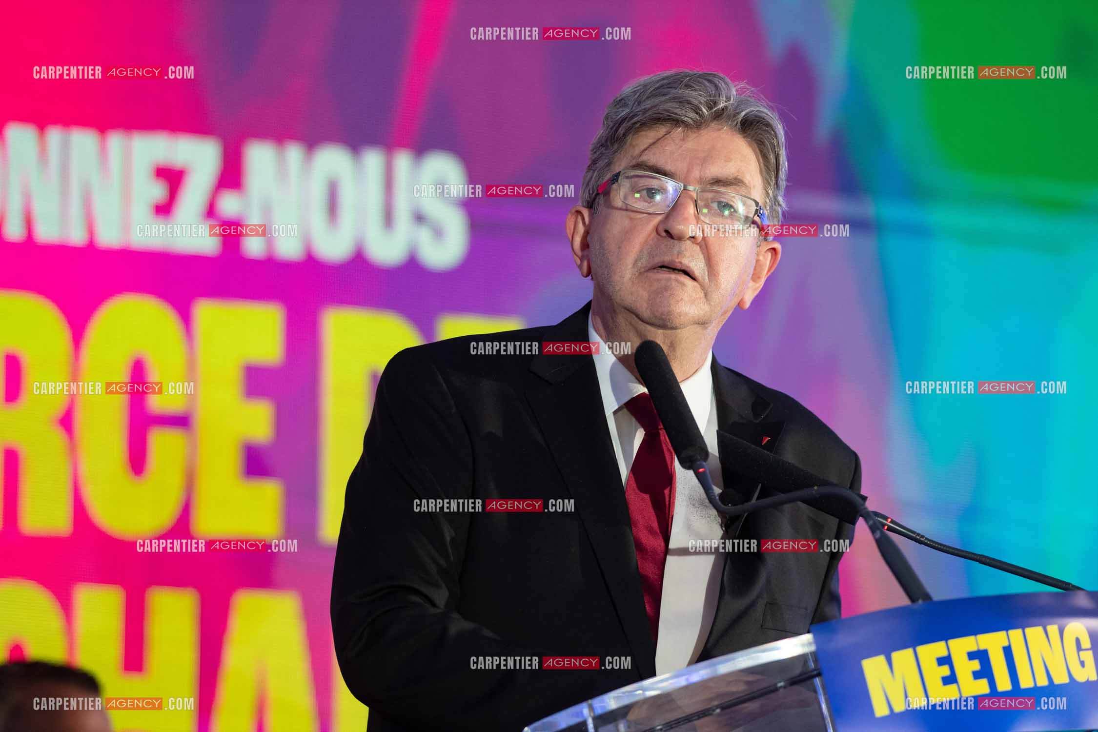 Meeting de l’Union populaire à Marseille le 23 mai 2024. Le député français Jean-Luc Mélenchon.