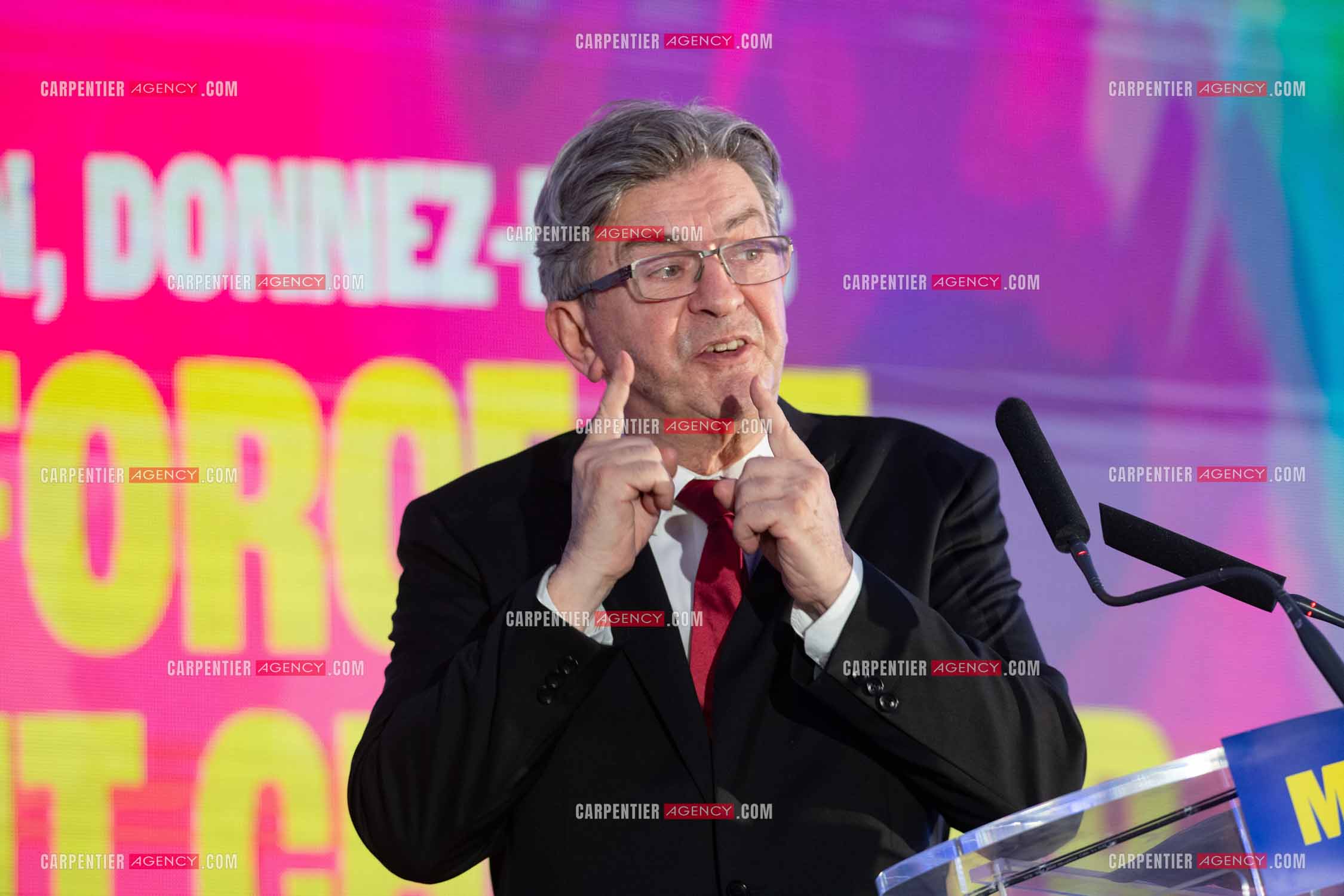 Meeting de l’Union populaire à Marseille le 23 mai 2024. Le député français Jean-Luc Mélenchon.