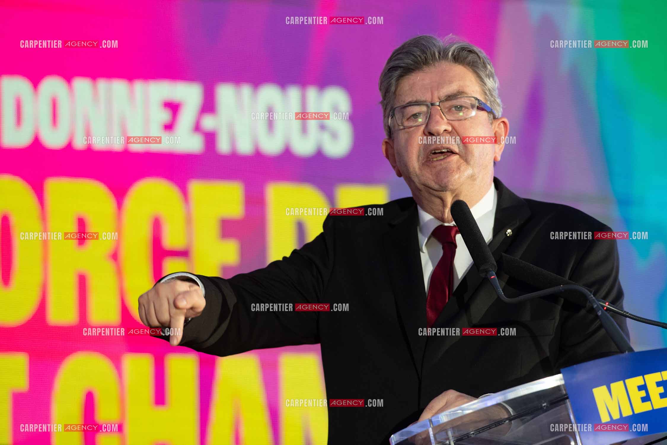 Meeting de l’Union populaire à Marseille le 23 mai 2024. Le député français Jean-Luc Mélenchon.
