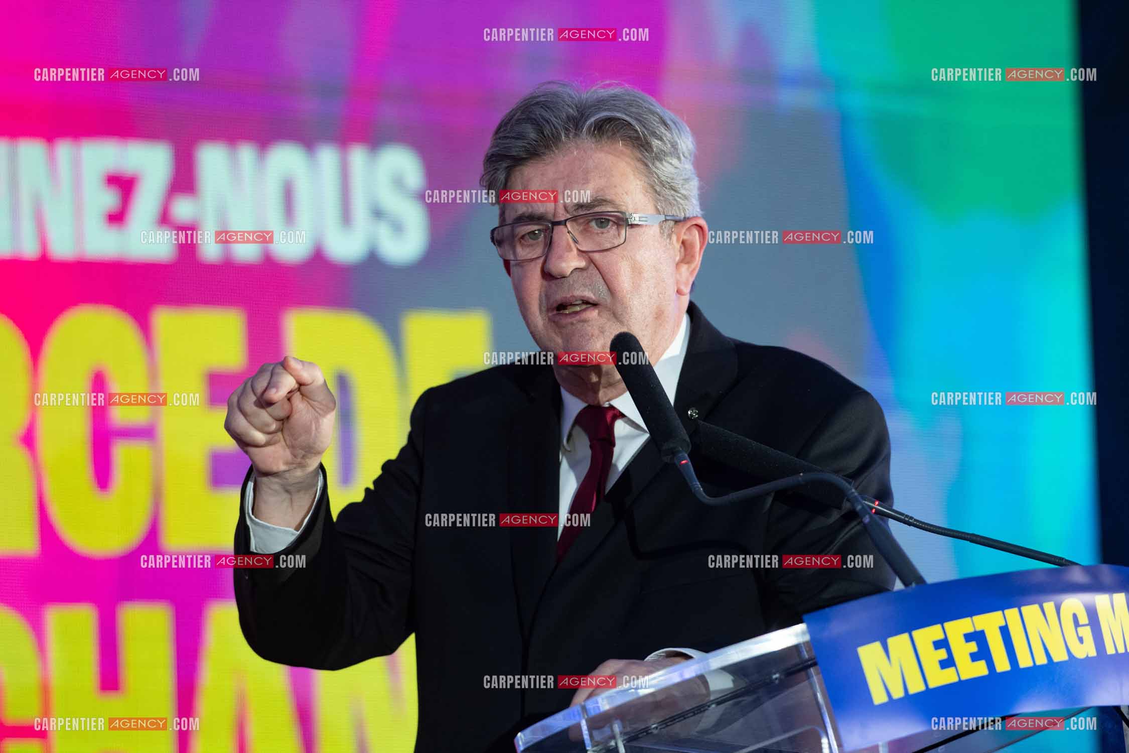 Meeting de l’Union populaire à Marseille le 23 mai 2024. Le député français Jean-Luc Mélenchon.