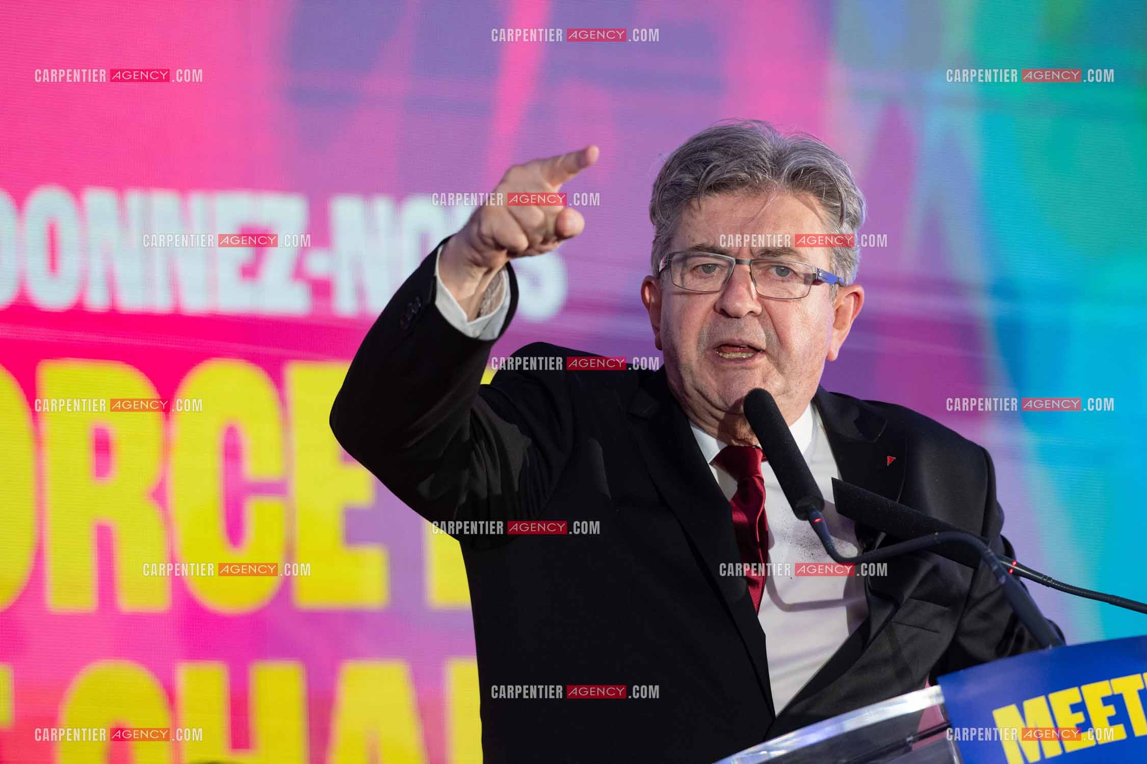 Meeting de l’Union populaire à Marseille le 23 mai 2024. Le député français Jean-Luc Mélenchon.