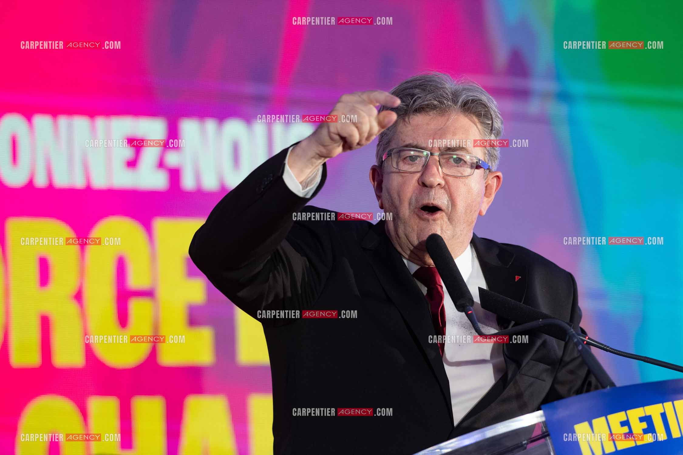 Meeting de l’Union populaire à Marseille le 23 mai 2024. Le député français Jean-Luc Mélenchon.