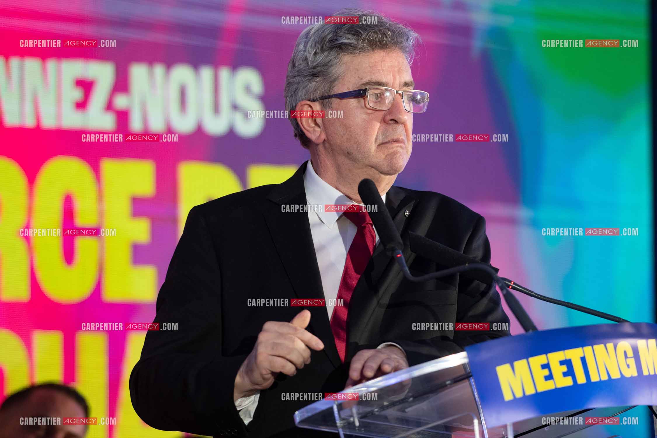 Meeting de l’Union populaire à Marseille le 23 mai 2024. Le député français Jean-Luc Mélenchon.