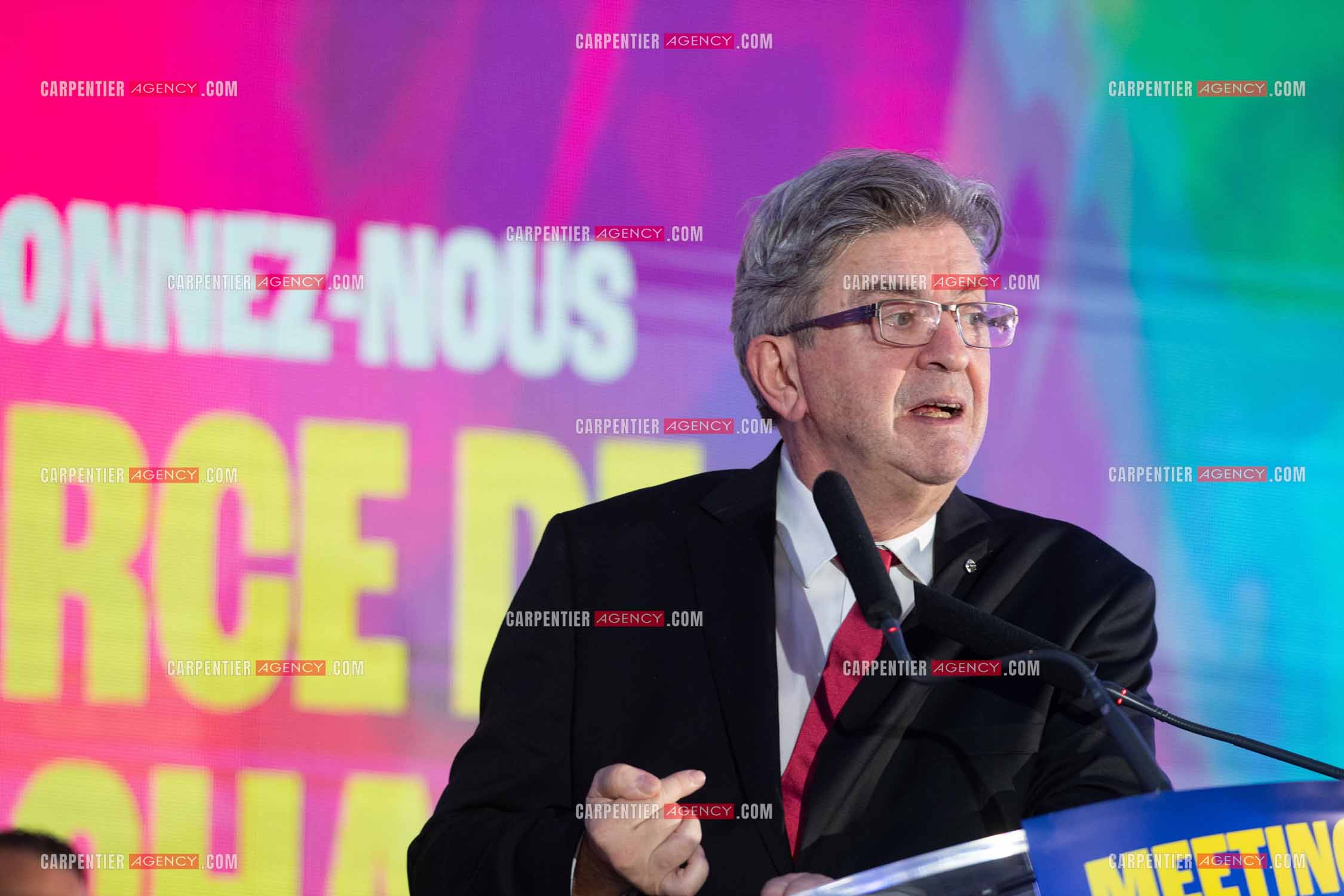 Meeting de l’Union populaire à Marseille le 23 mai 2024. Le député français Jean-Luc Mélenchon.