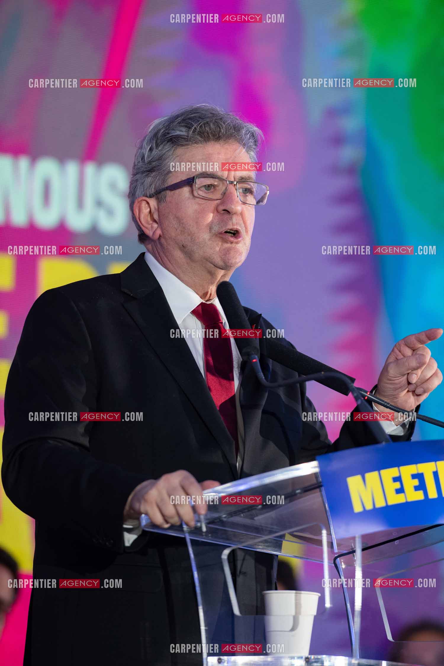 Meeting de l’Union populaire à Marseille le 23 mai 2024. Le député français Jean-Luc Mélenchon.