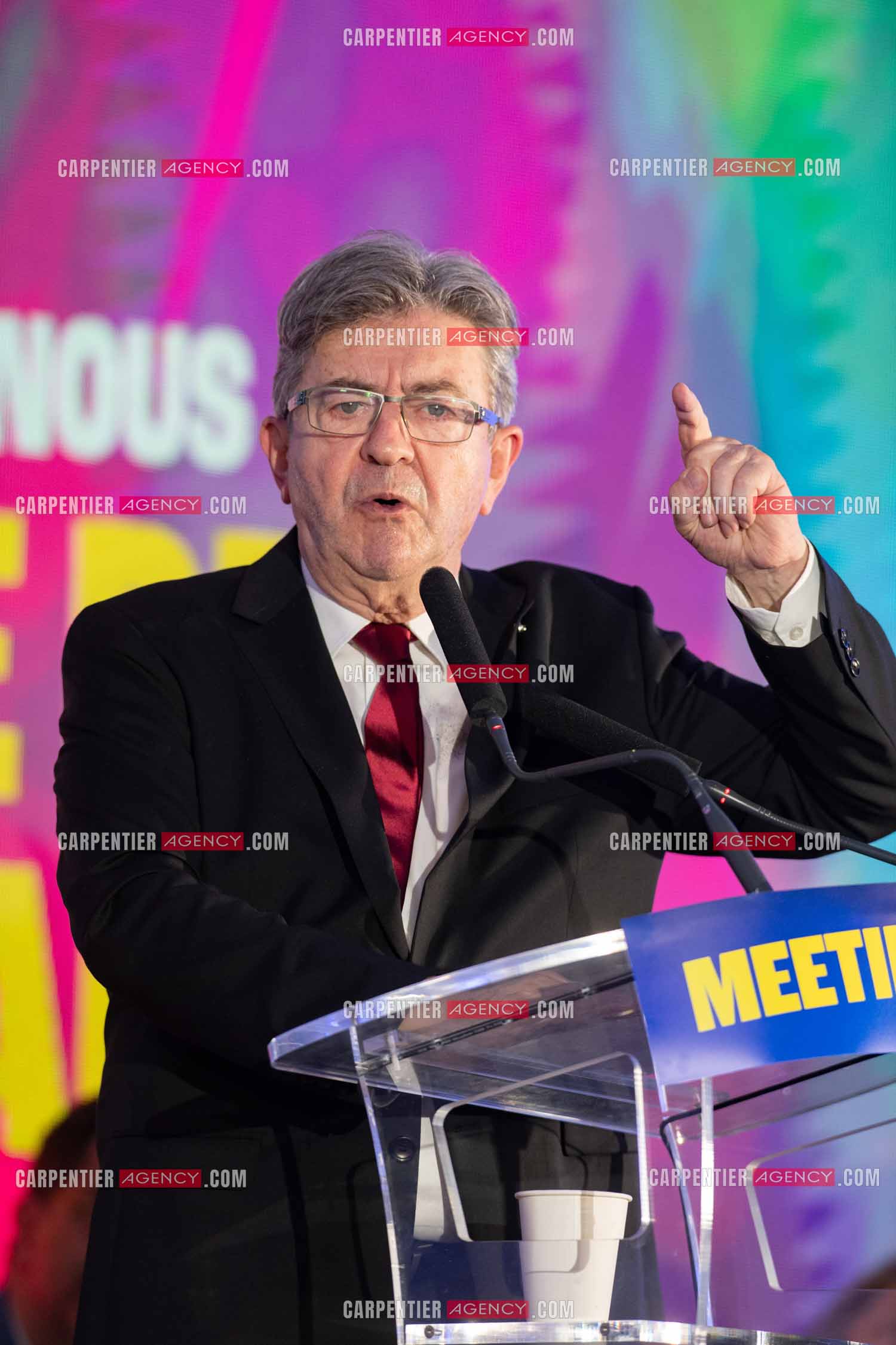 Meeting de l’Union populaire à Marseille le 23 mai 2024. Le député français Jean-Luc Mélenchon.