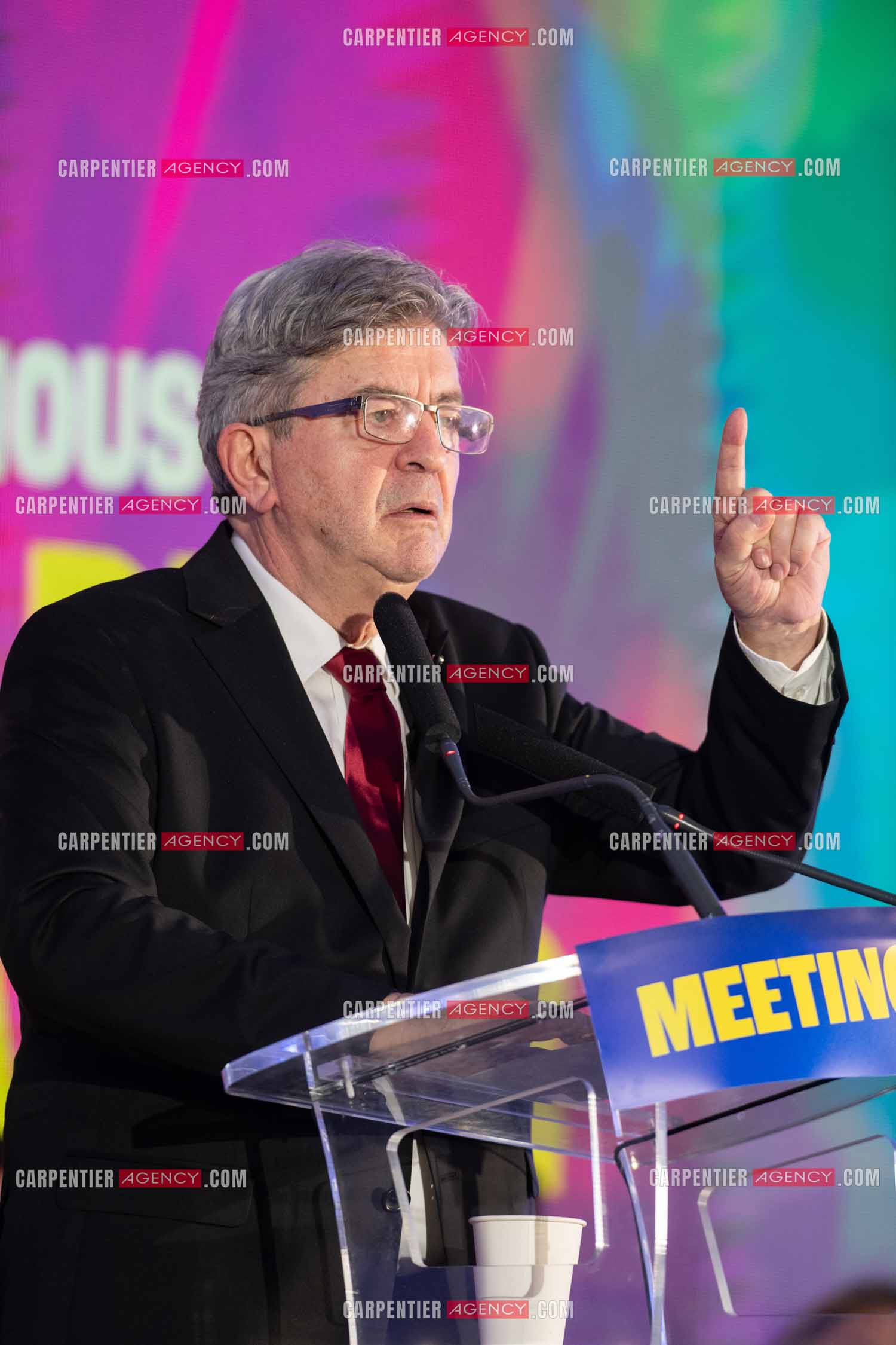 Meeting de l’Union populaire à Marseille le 23 mai 2024. Le député français Jean-Luc Mélenchon.