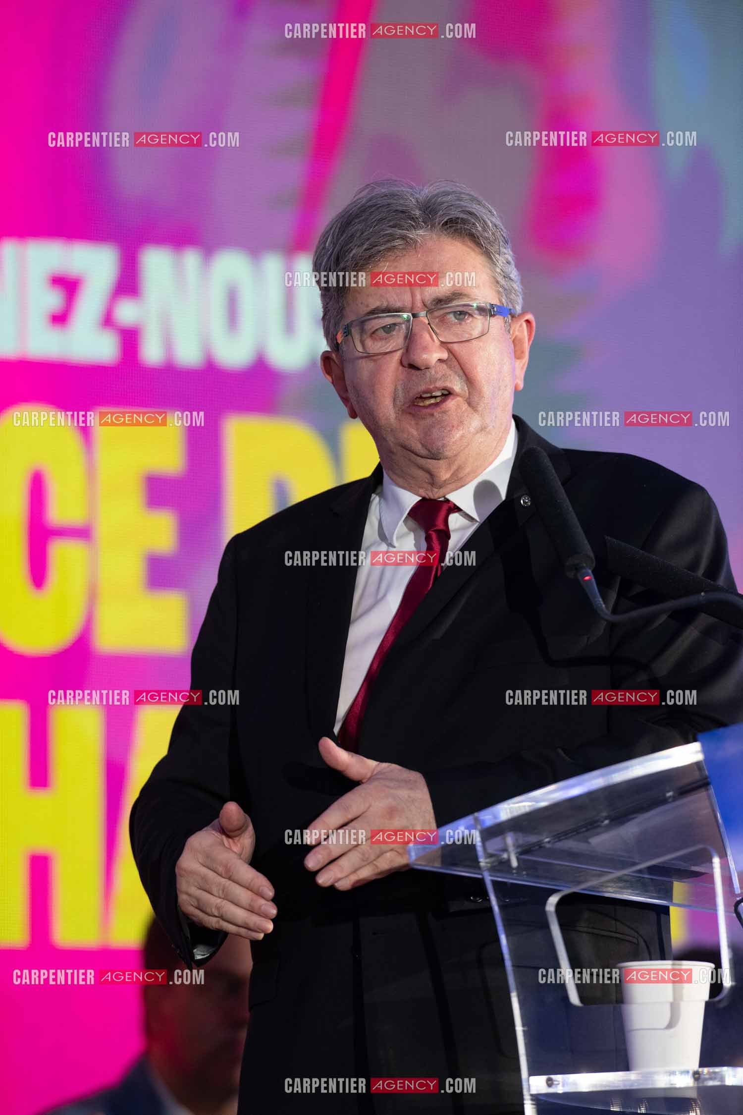 Meeting de l’Union populaire à Marseille le 23 mai 2024. Le député français Jean-Luc Mélenchon.