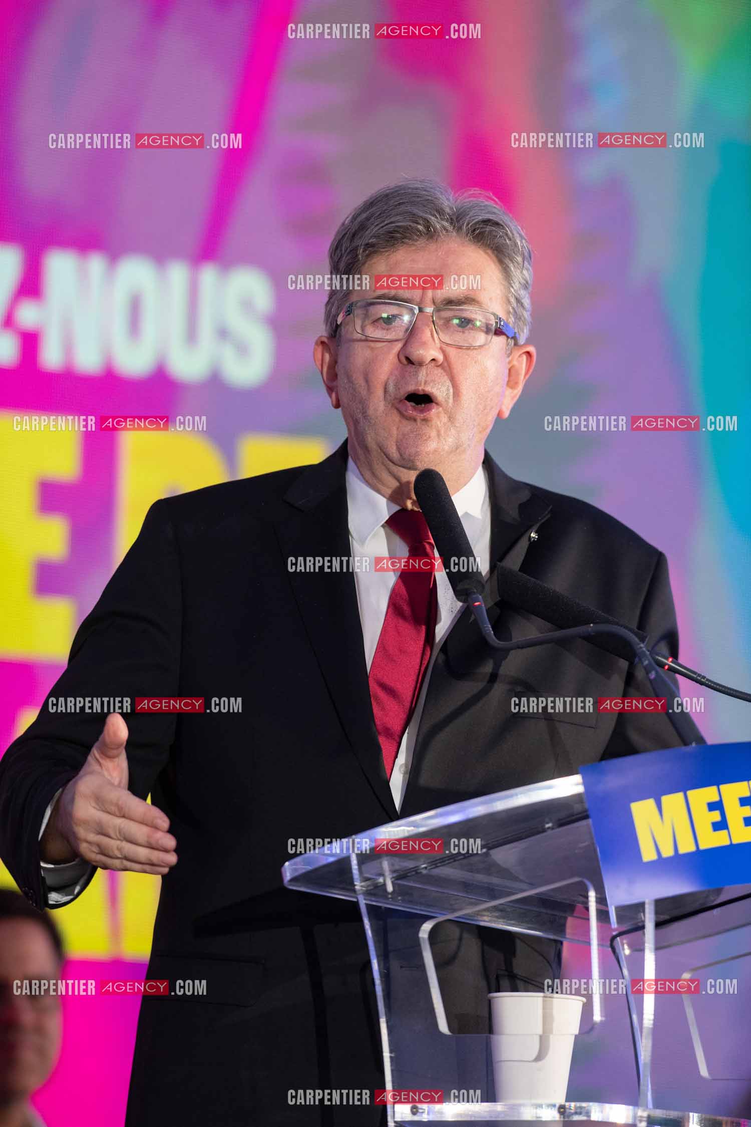 Meeting de l’Union populaire à Marseille le 23 mai 2024. Le député français Jean-Luc Mélenchon.