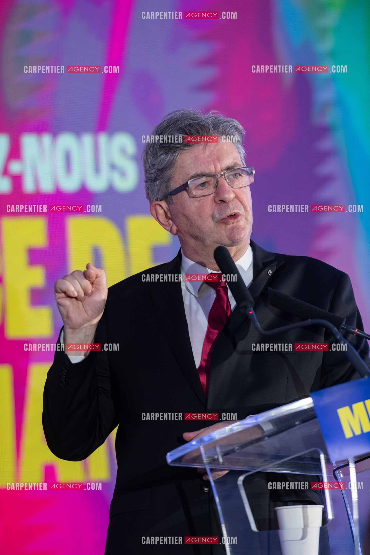 Meeting de l’Union populaire à Marseille le 23 mai 2024. Le député français Jean-Luc Mélenchon.