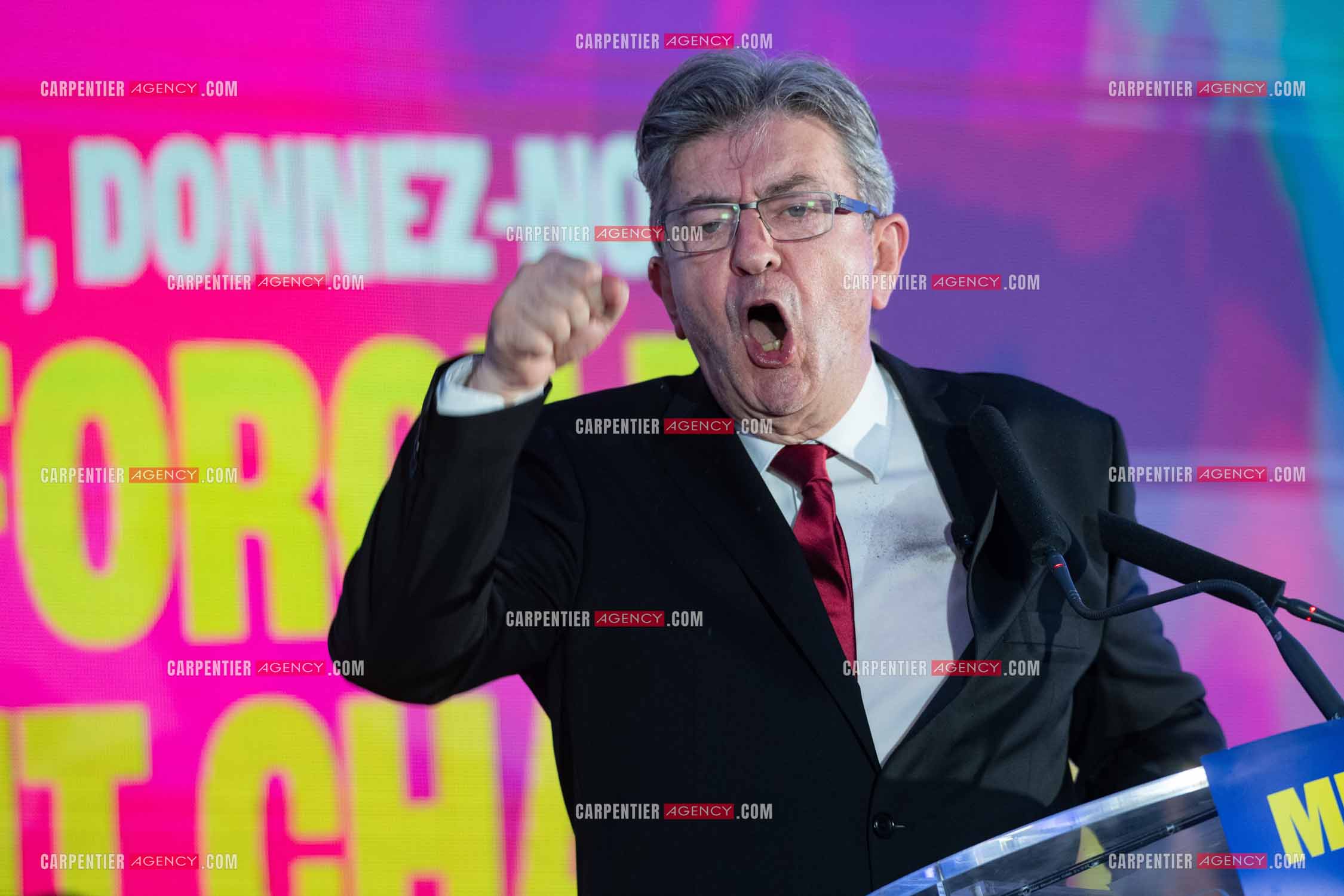 Meeting de l’Union populaire à Marseille le 23 mai 2024. Le député français Jean-Luc Mélenchon.