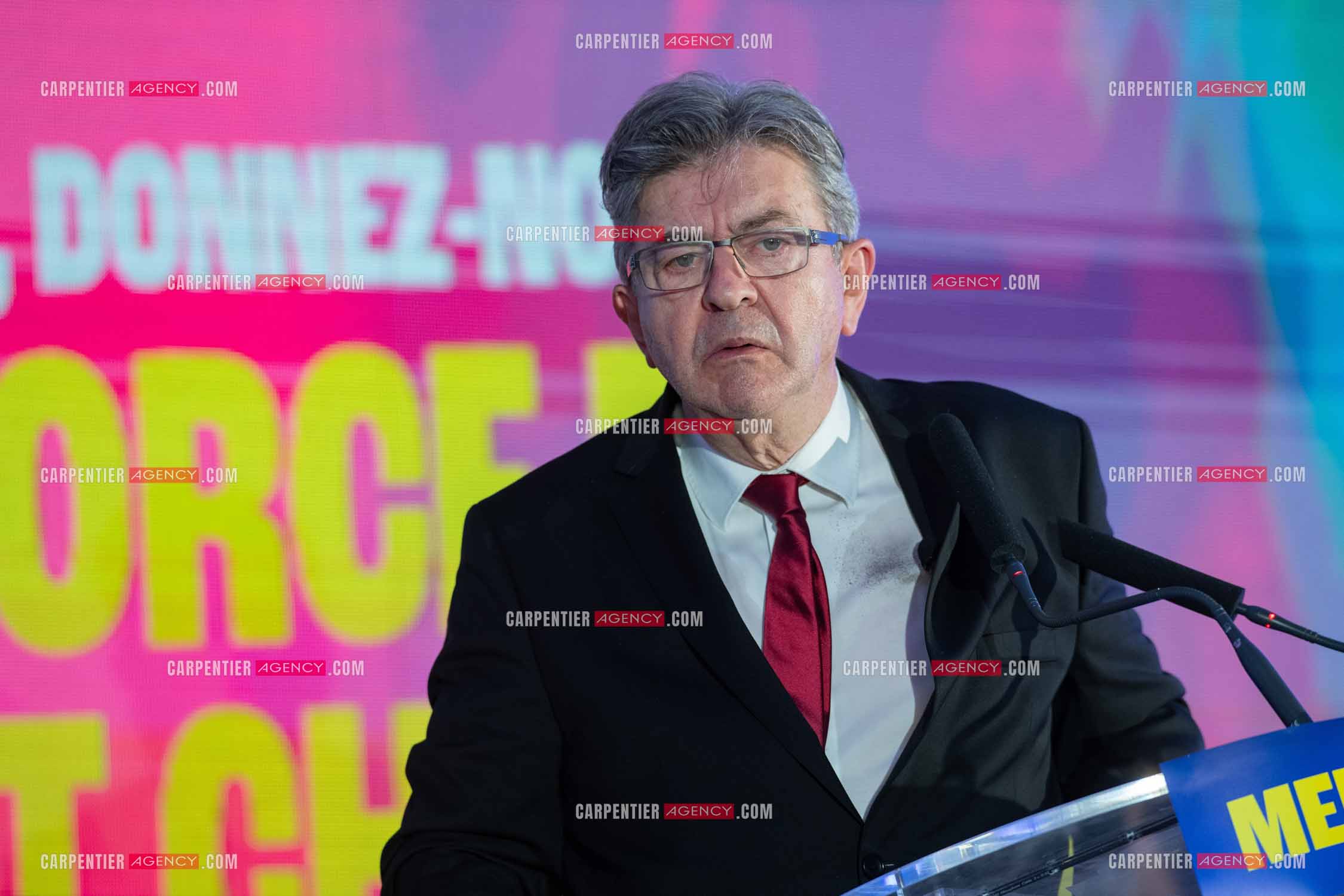 Meeting de l’Union populaire à Marseille le 23 mai 2024. Le député français Jean-Luc Mélenchon.