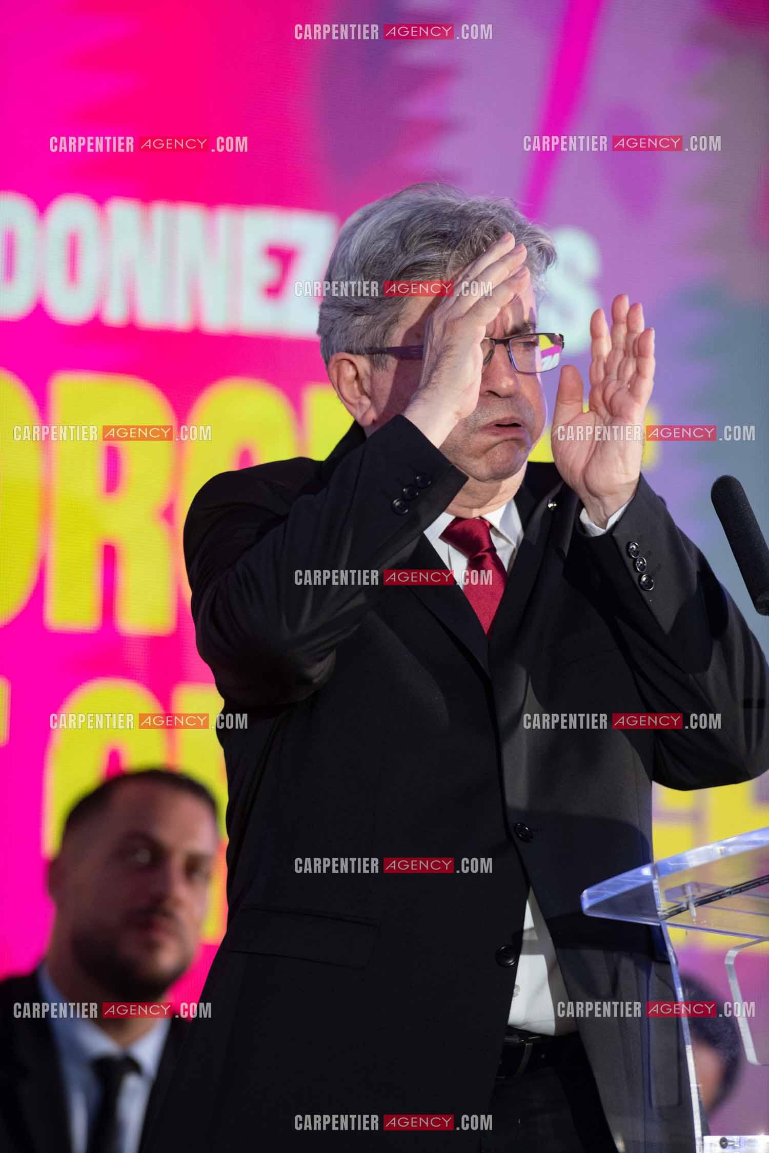Meeting de l’Union populaire à Marseille le 23 mai 2024. Le député français Jean-Luc Mélenchon.
