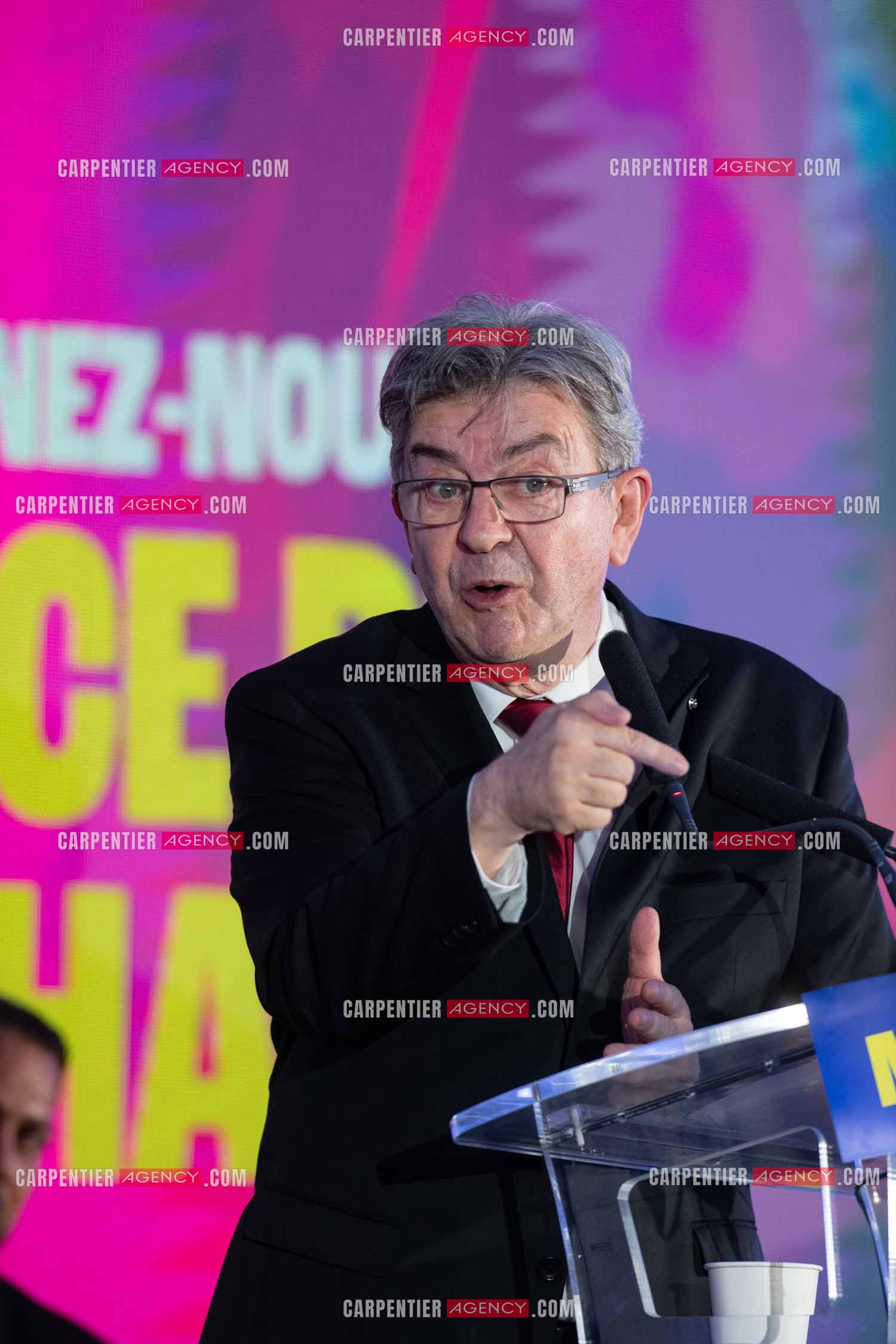 Meeting de l’Union populaire à Marseille le 23 mai 2024. Le député français Jean-Luc Mélenchon.