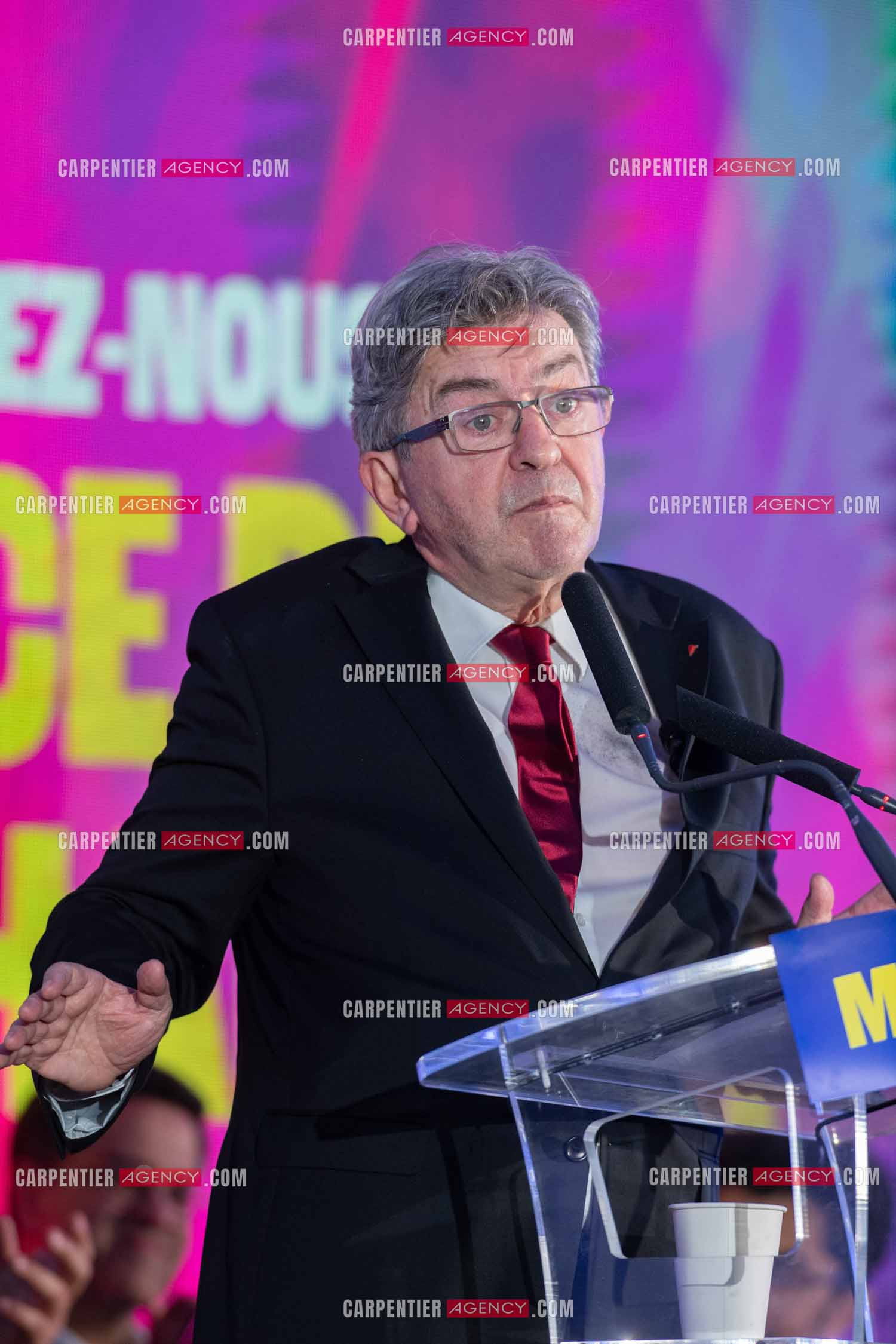 Meeting de l’Union populaire à Marseille le 23 mai 2024. Le député français Jean-Luc Mélenchon.