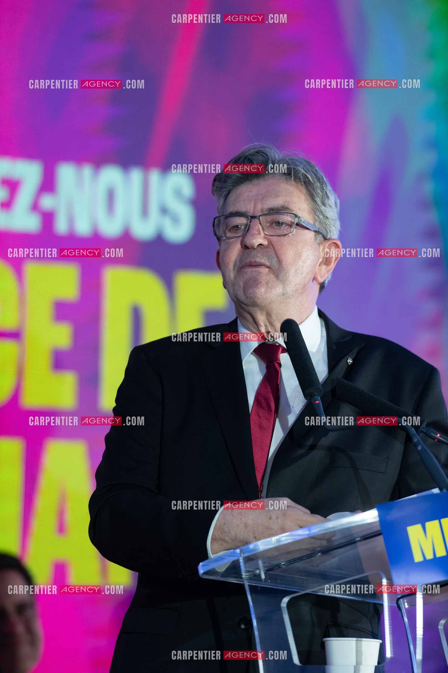 Meeting de l’Union populaire à Marseille le 23 mai 2024. Le député français Jean-Luc Mélenchon.