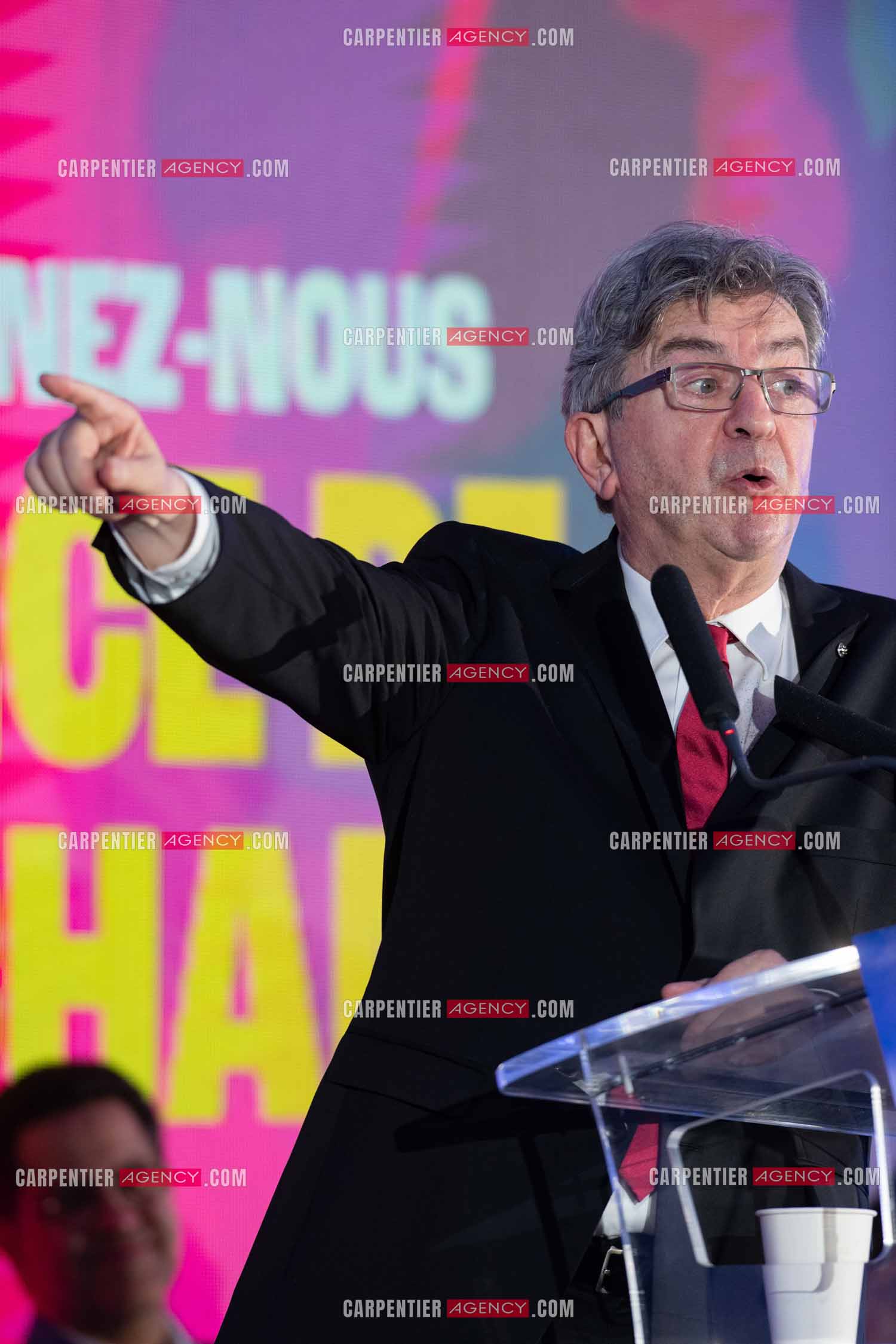 Meeting de l’Union populaire à Marseille le 23 mai 2024. Le député français Jean-Luc Mélenchon.