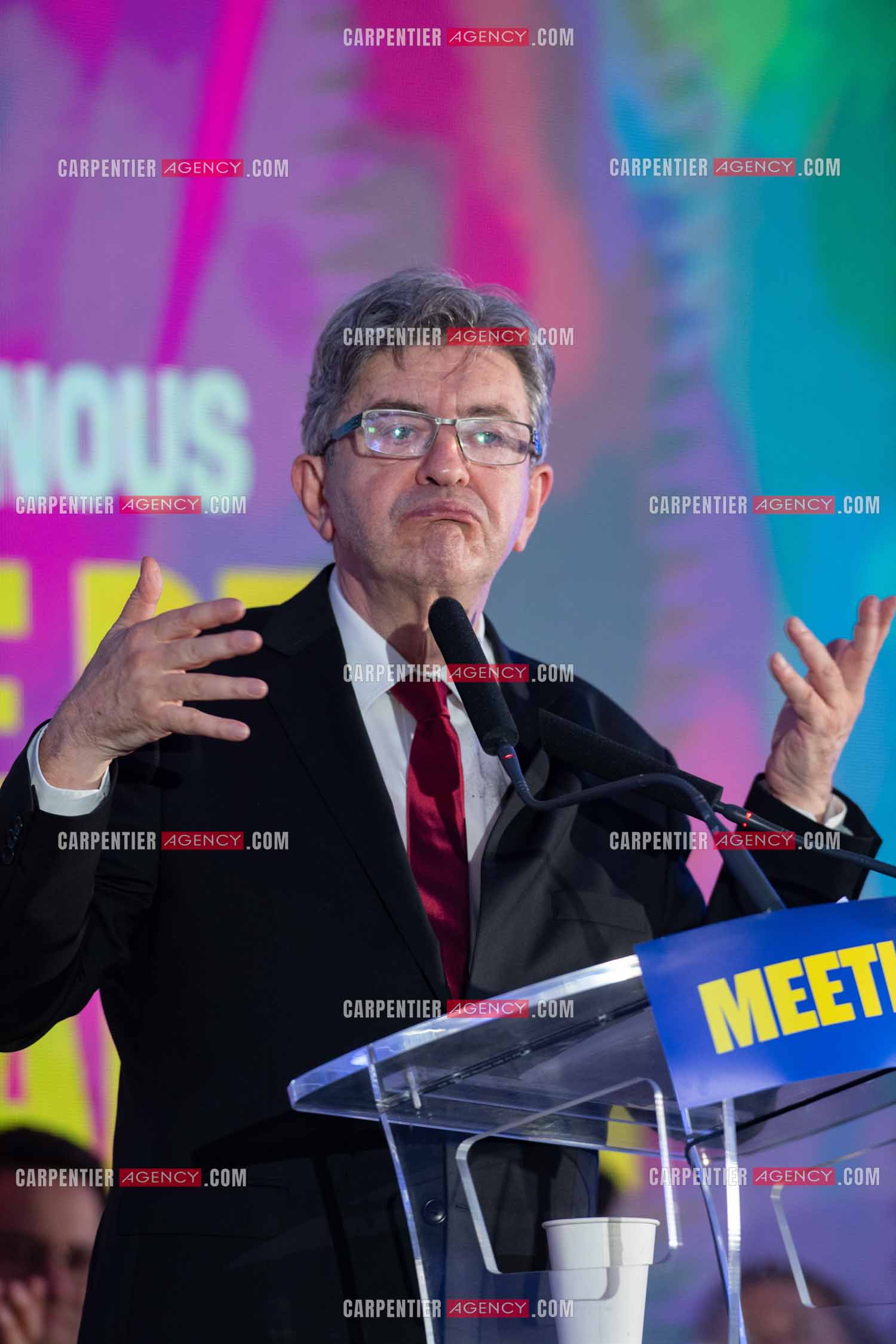 Meeting de l’Union populaire à Marseille le 23 mai 2024. Le député français Jean-Luc Mélenchon.