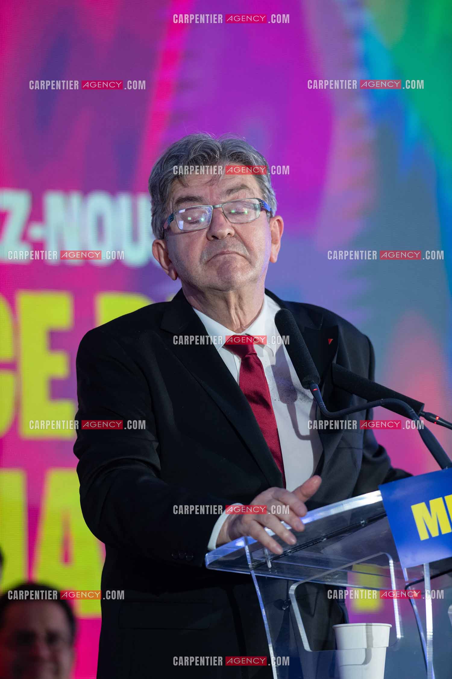 Meeting de l’Union populaire à Marseille le 23 mai 2024. Le député français Jean-Luc Mélenchon.