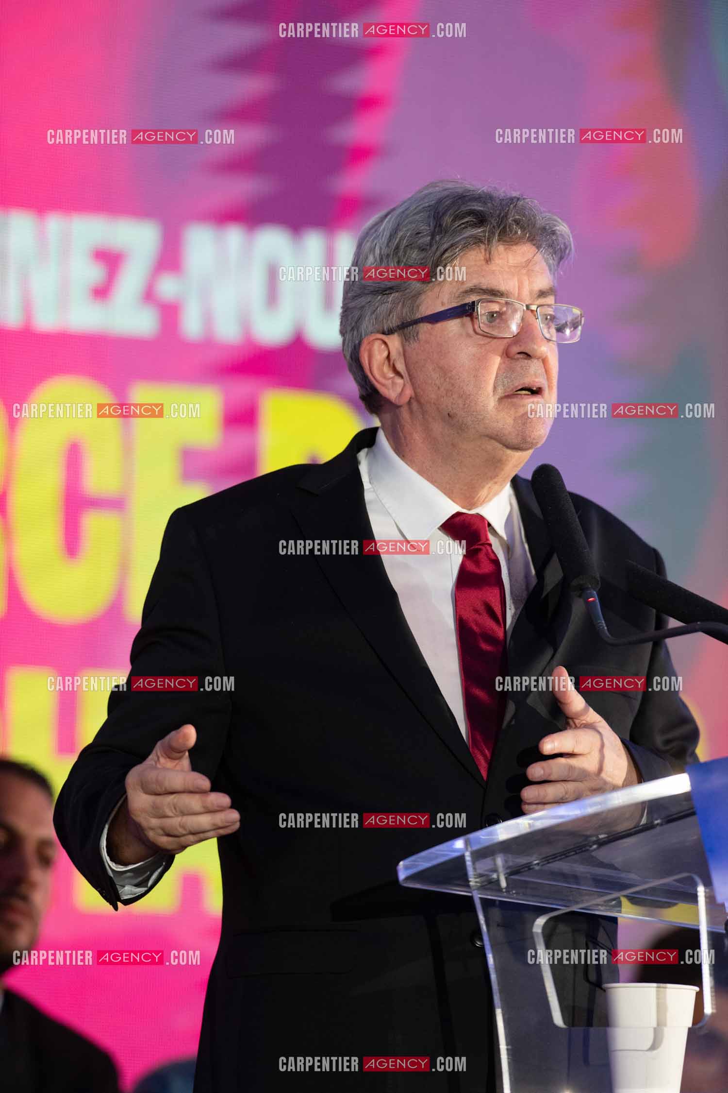 Meeting de l’Union populaire à Marseille le 23 mai 2024. Le député français Jean-Luc Mélenchon.