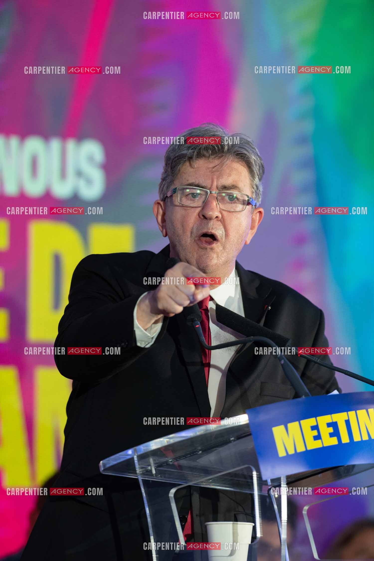 Meeting de l’Union populaire à Marseille le 23 mai 2024. Le député français Jean-Luc Mélenchon.