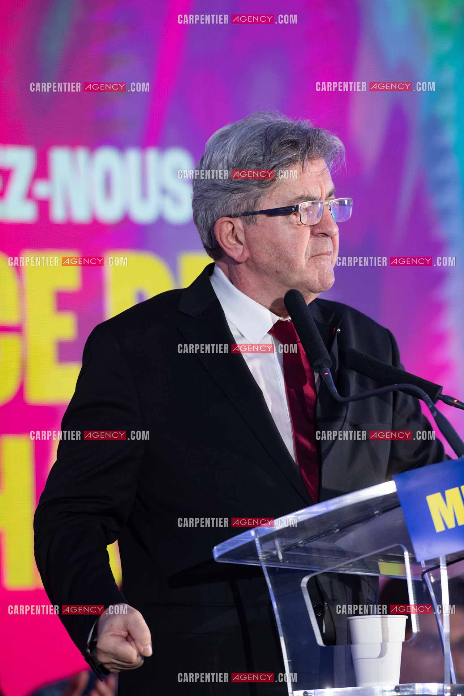 Meeting de l’Union populaire à Marseille le 23 mai 2024. Le député français Jean-Luc Mélenchon.