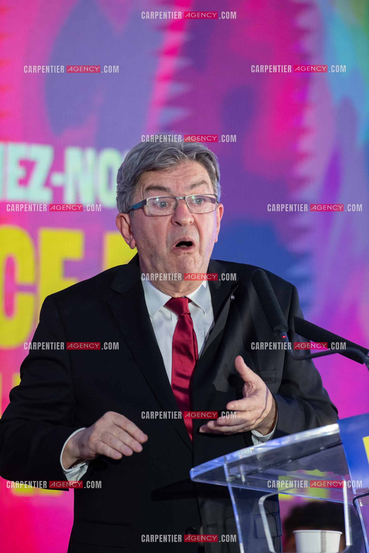 Meeting de l’Union populaire à Marseille le 23 mai 2024. Le député français Jean-Luc Mélenchon.