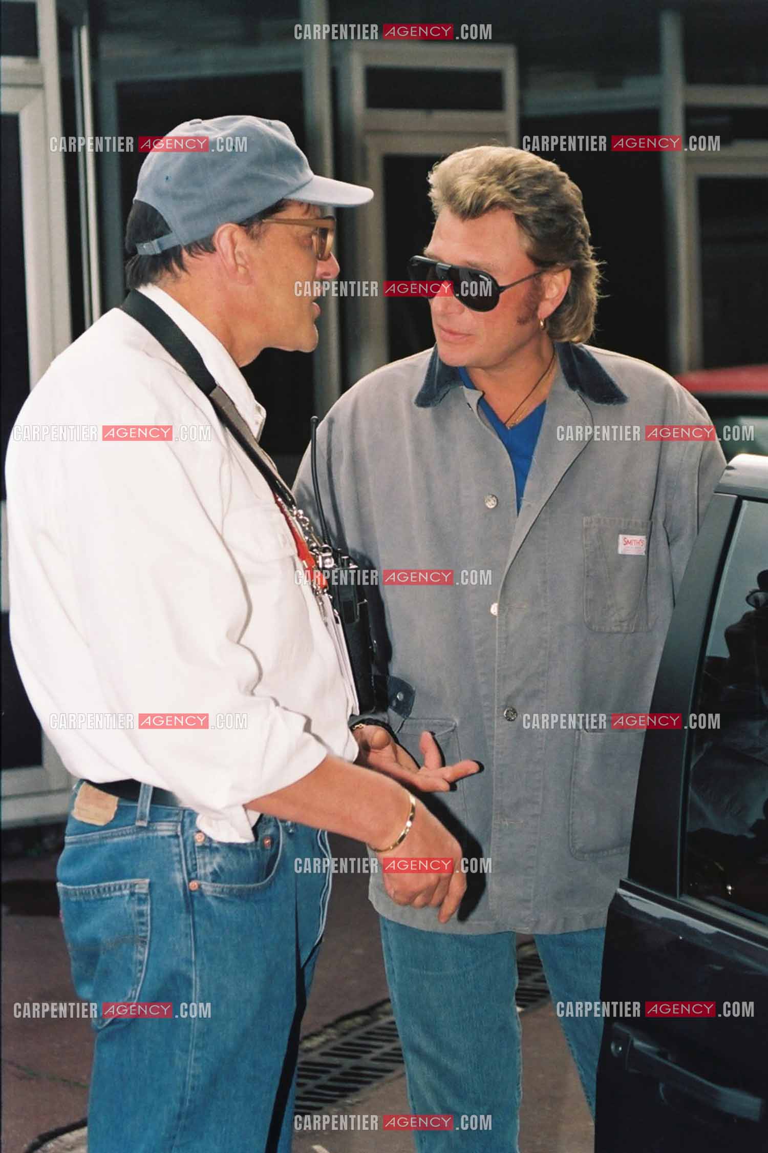 Johnny Hallyday et son producteur Jean-Claude Camus au Parc des Princes pour les dernières répétitions.  ( Exclusif )