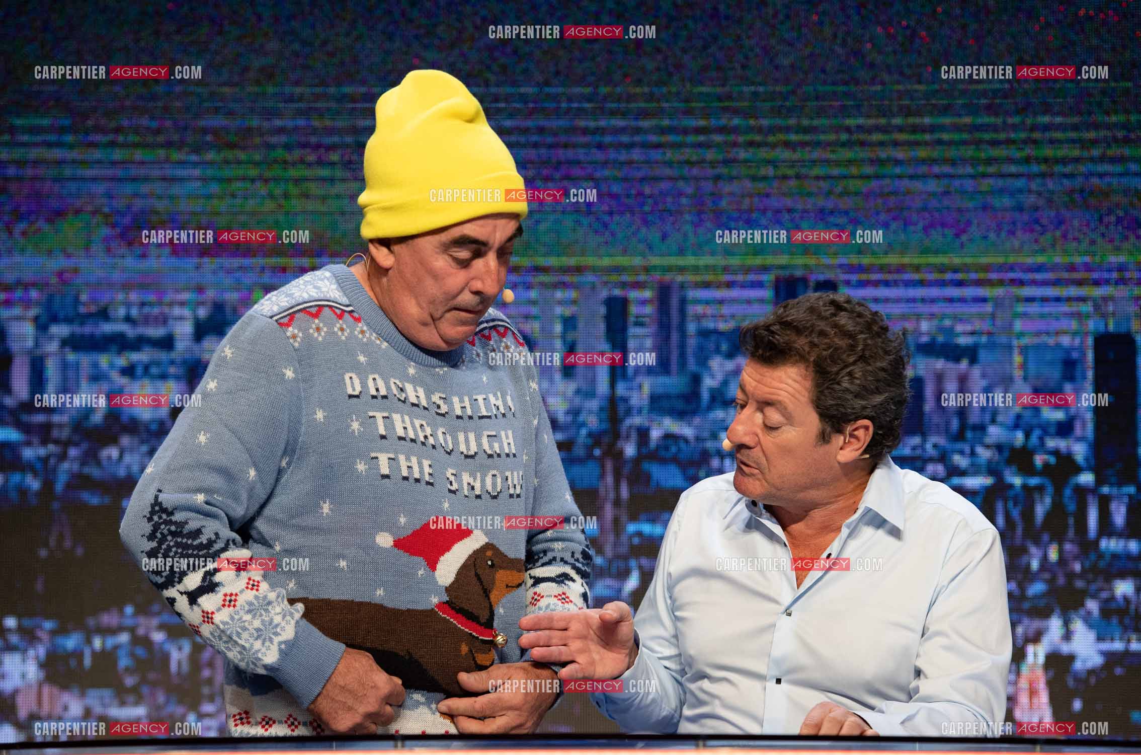 Eric Carrière et Francis Ginibré les deux humoristes Français formant le duo “Les Chevaliers Du Fiel“ au théâtre de Paris à Avignon.    ( Exclusif )