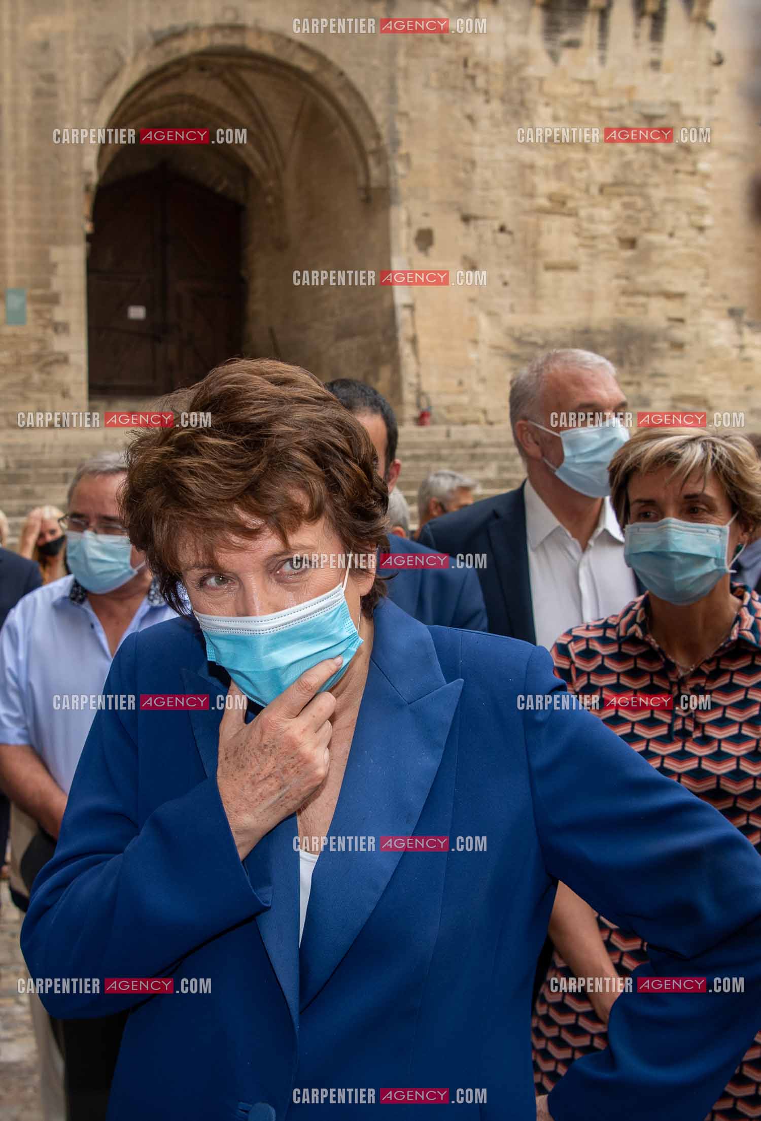 Roselyne Bachelot-Narquin, ministre de la Culture en déplacement a Avignon pour une Visite du Palais des Papes et échanges avec les artistes et les directrices et directeurs des théâtres suivi d'un spectacle vivant de clôture du festival Le souffle d’Avignon.