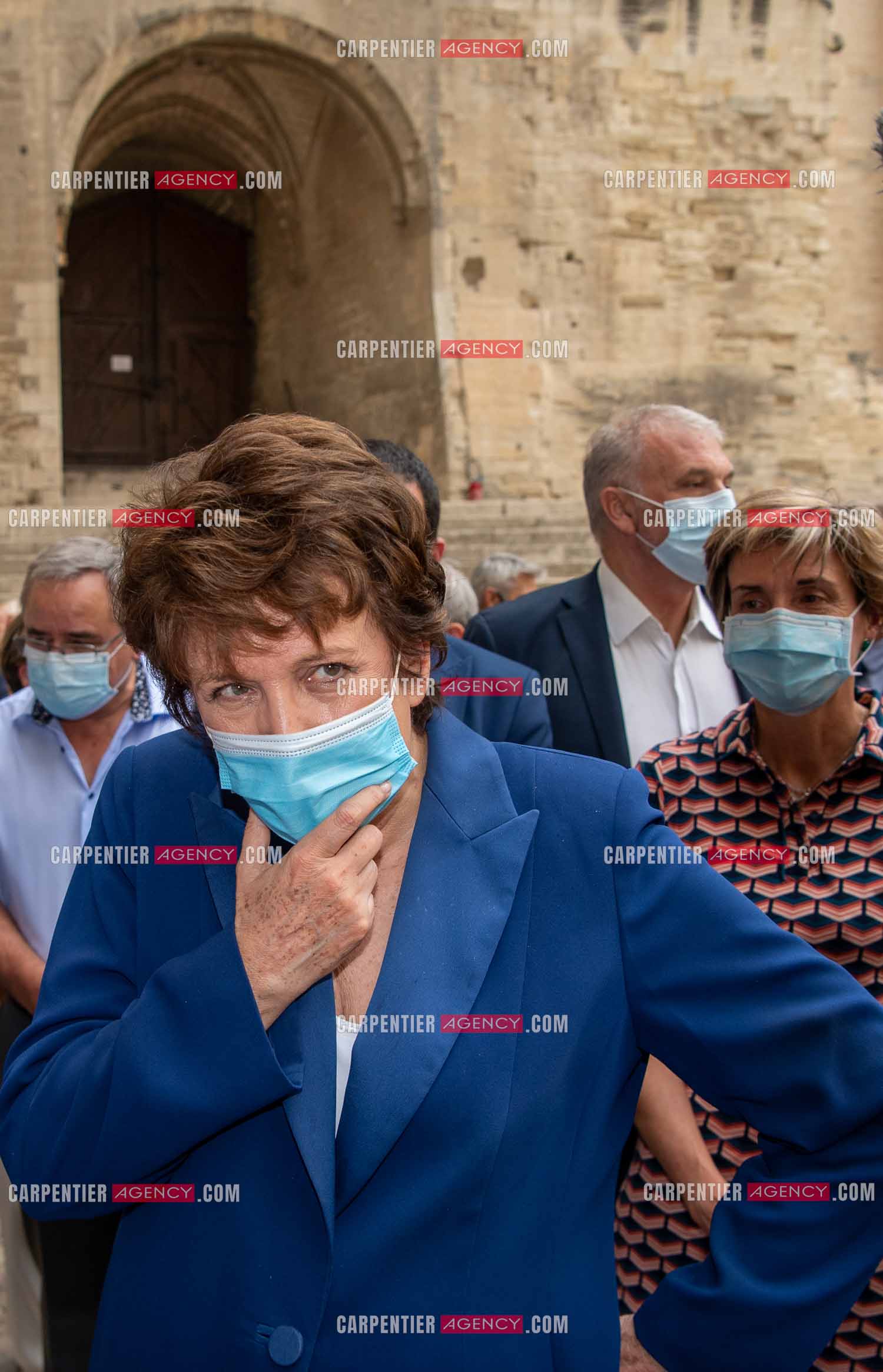 Roselyne Bachelot-Narquin, ministre de la Culture en déplacement a Avignon pour une Visite du Palais des Papes et échanges avec les artistes et les directrices et directeurs des théâtres suivi d'un spectacle vivant de clôture du festival Le souffle d’Avignon.
