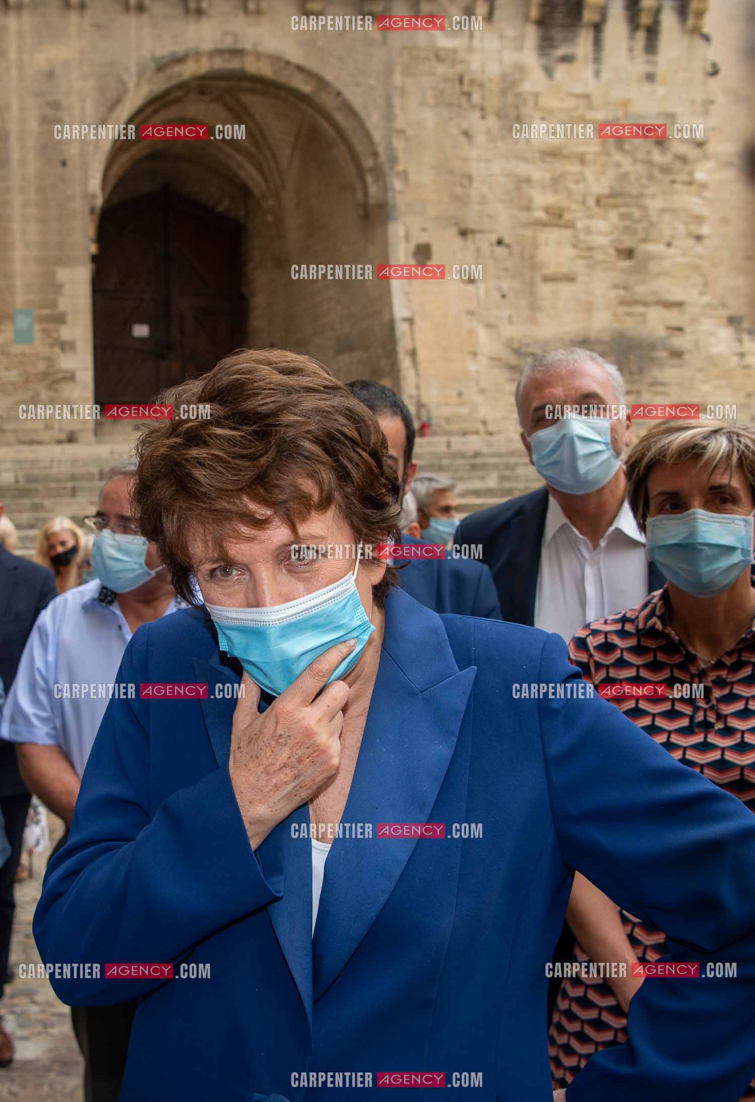 Roselyne Bachelot-Narquin, ministre de la Culture en déplacement a Avignon pour une Visite du Palais des Papes et échanges avec les artistes et les directrices et directeurs des théâtres suivi d'un spectacle vivant de clôture du festival Le souffle d’Avignon.