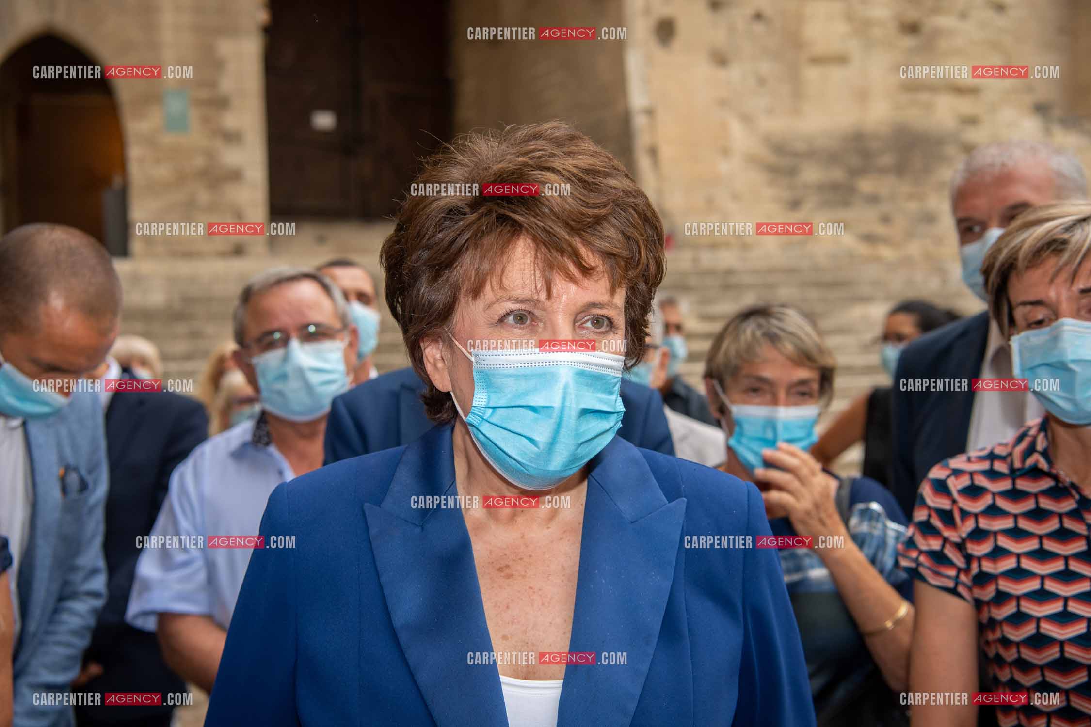 Roselyne Bachelot-Narquin, ministre de la Culture en déplacement a Avignon pour une Visite du Palais des Papes et échanges avec les artistes et les directrices et directeurs des théâtres suivi d'un spectacle vivant de clôture du festival Le souffle d’Avignon.