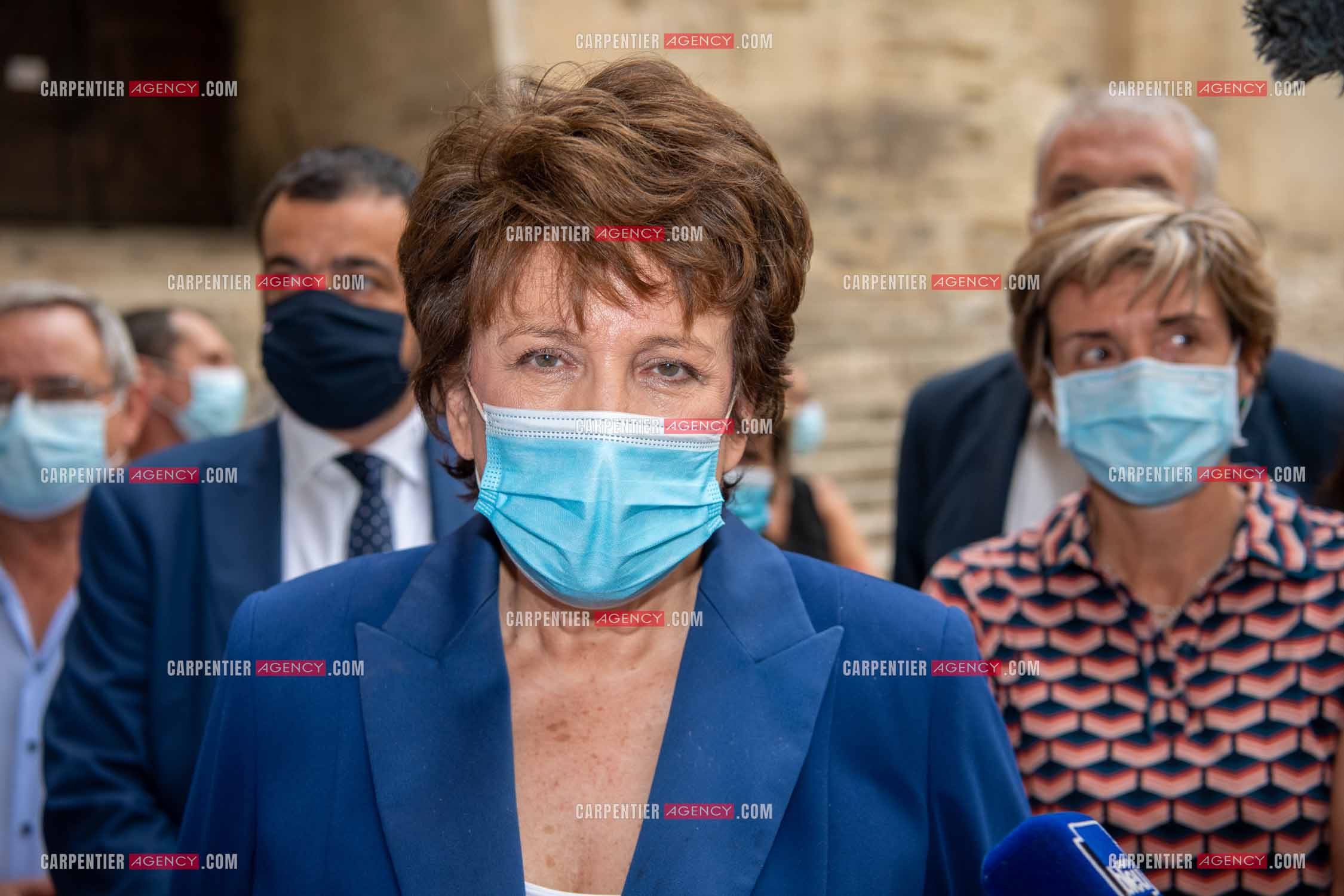 Roselyne Bachelot-Narquin, ministre de la Culture en déplacement a Avignon pour une Visite du Palais des Papes et échanges avec les artistes et les directrices et directeurs des théâtres suivi d'un spectacle vivant de clôture du festival Le souffle d’Avignon.