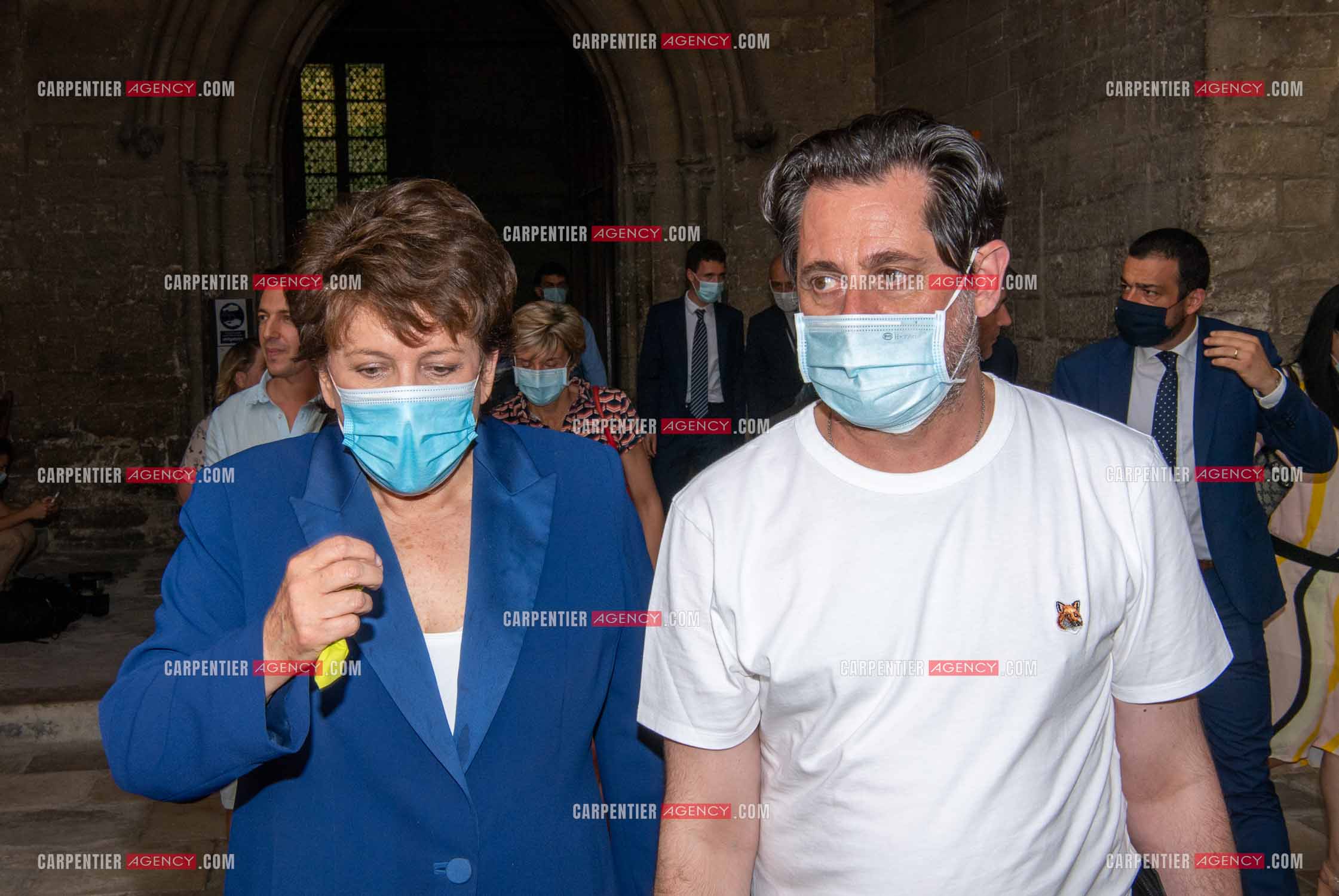 Roselyne Bachelot-Narquin, ministre de la Culture en déplacement a Avignon pour une Visite du Palais des Papes et échanges avec les artistes et les directrices et directeurs des théâtres suivi d'un spectacle vivant de clôture du festival Le souffle d’Avignon.