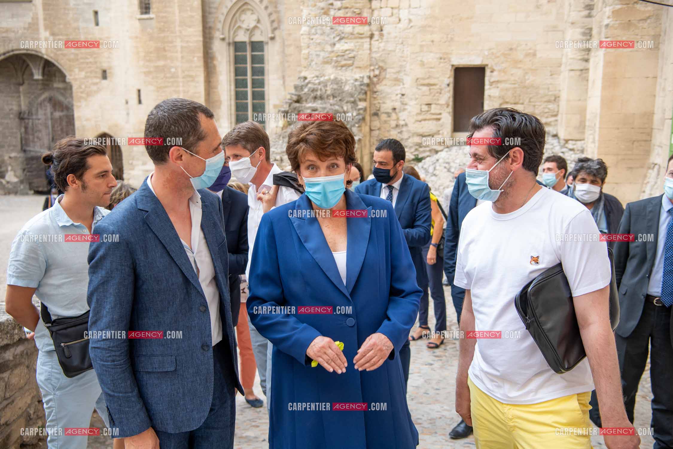 Roselyne Bachelot-Narquin, ministre de la Culture en déplacement a Avignon pour une Visite du Palais des Papes et échanges avec les artistes et les directrices et directeurs des théâtres suivi d'un spectacle vivant de clôture du festival Le souffle d’Avignon.