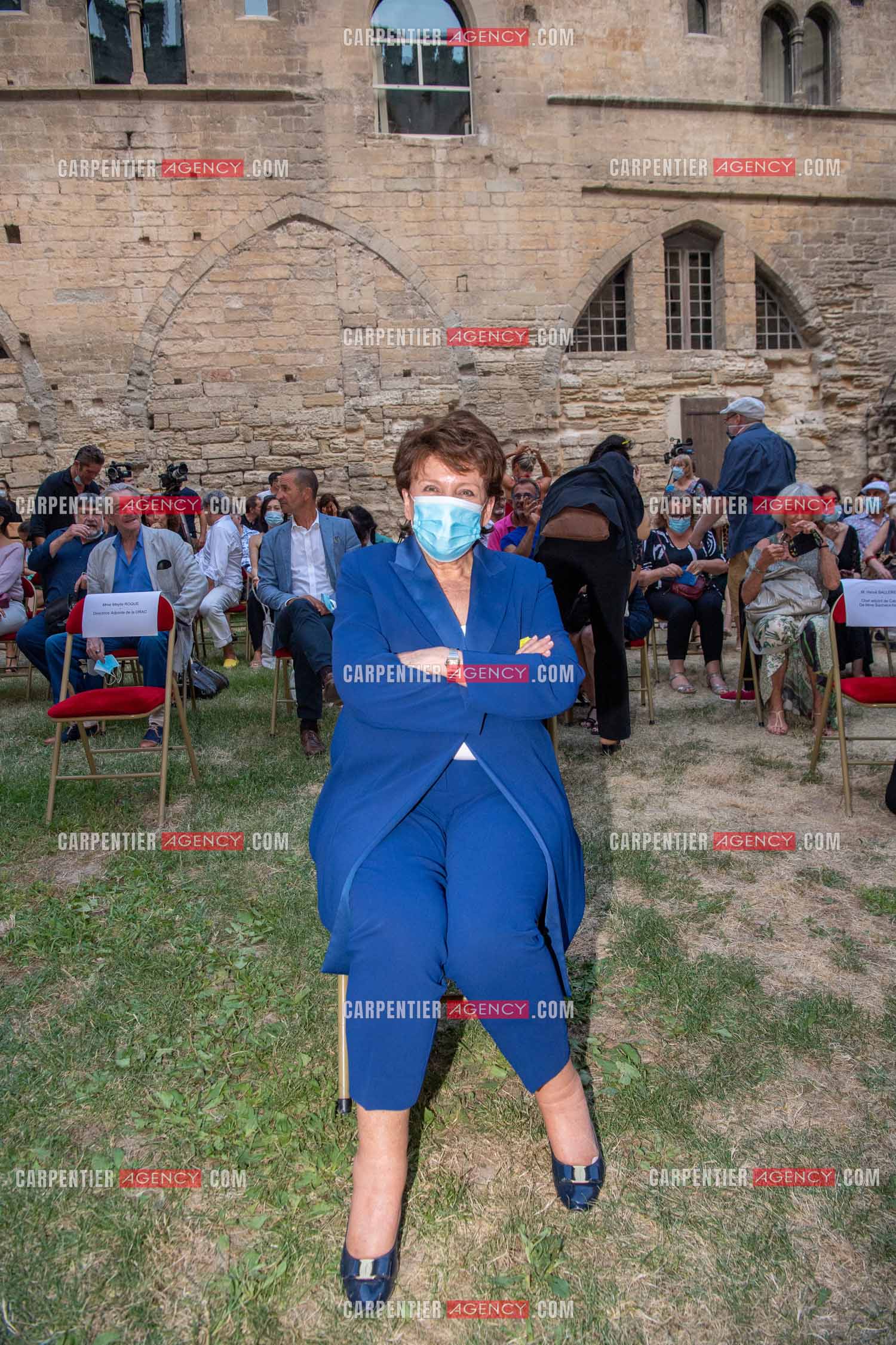 Roselyne Bachelot-Narquin, ministre de la Culture en déplacement a Avignon pour une Visite du Palais des Papes et échanges avec les artistes et les directrices et directeurs des théâtres suivi d'un spectacle vivant de clôture du festival Le souffle d’Avignon.